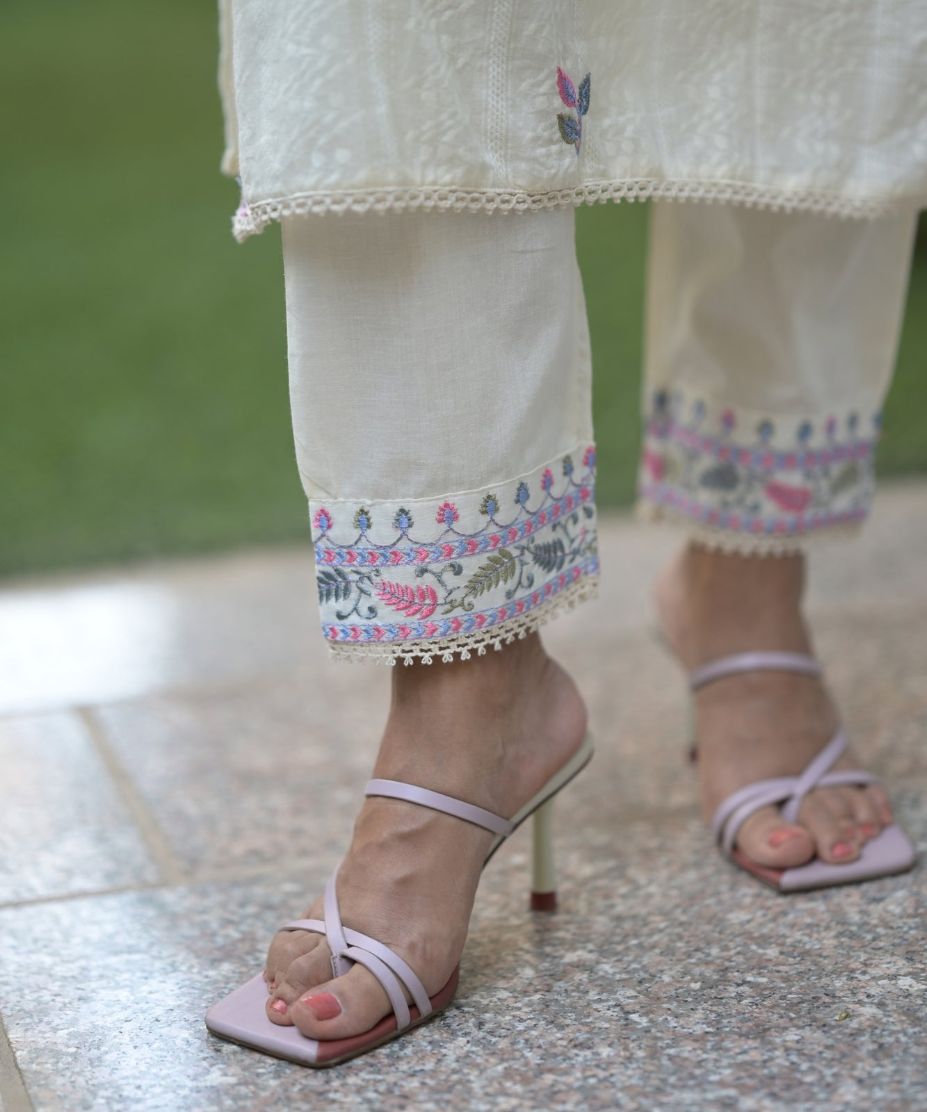 White Suit with Pants in Mul Cotton with Handwork