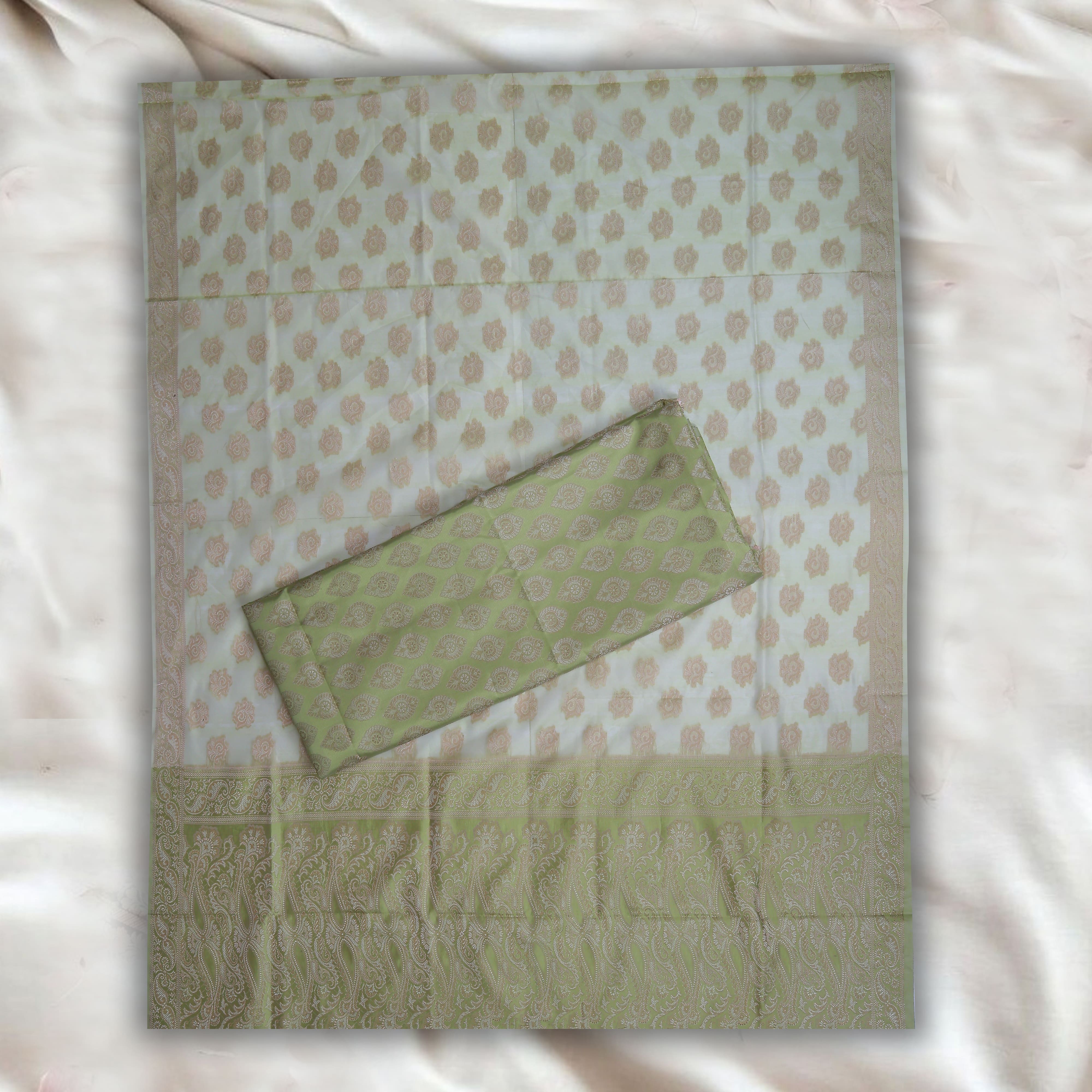 LIME GREEN UNSTITCHED SUIT IN BANARASI SILK FABRIC