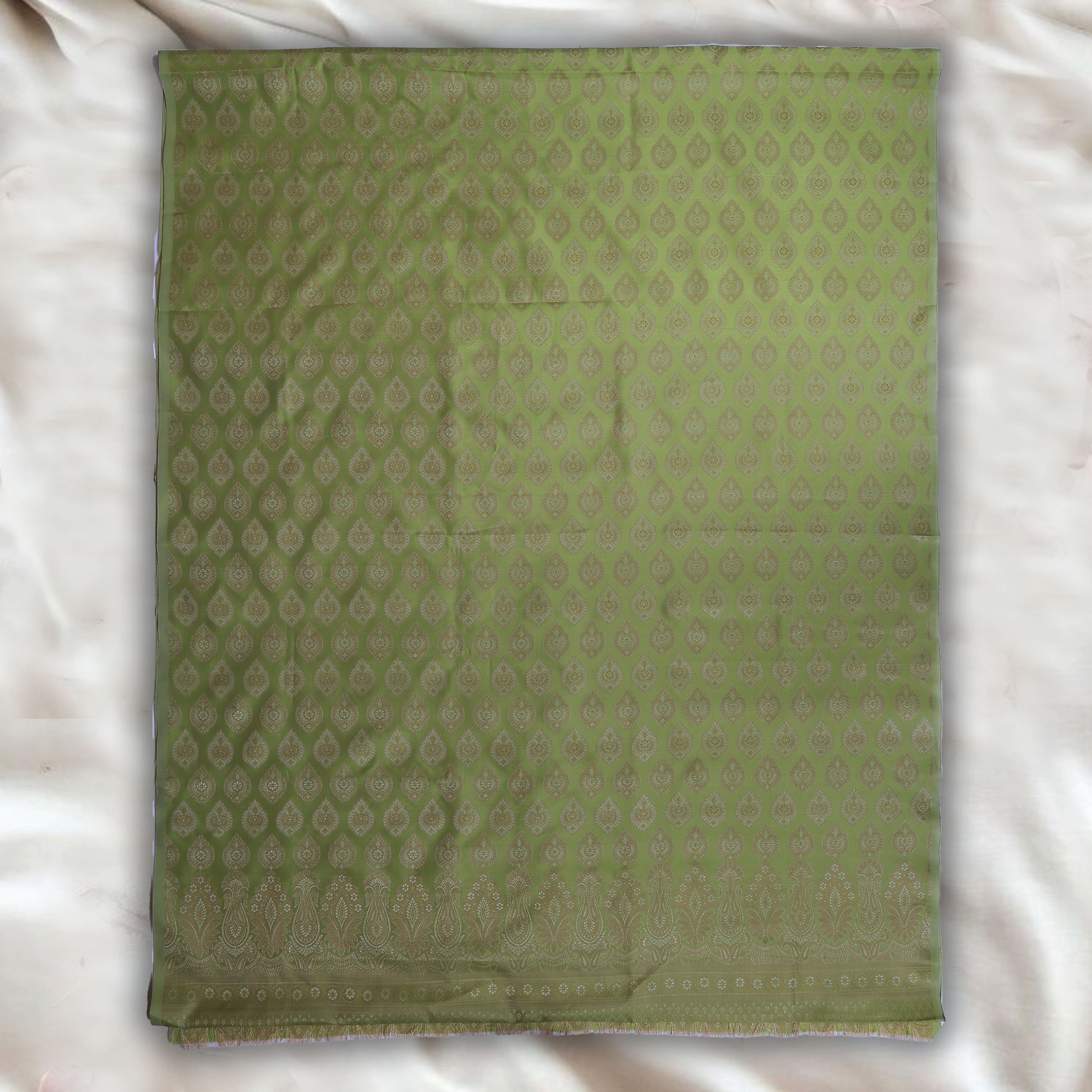 LIME GREEN UNSTITCHED SUIT IN BANARASI SILK FABRIC