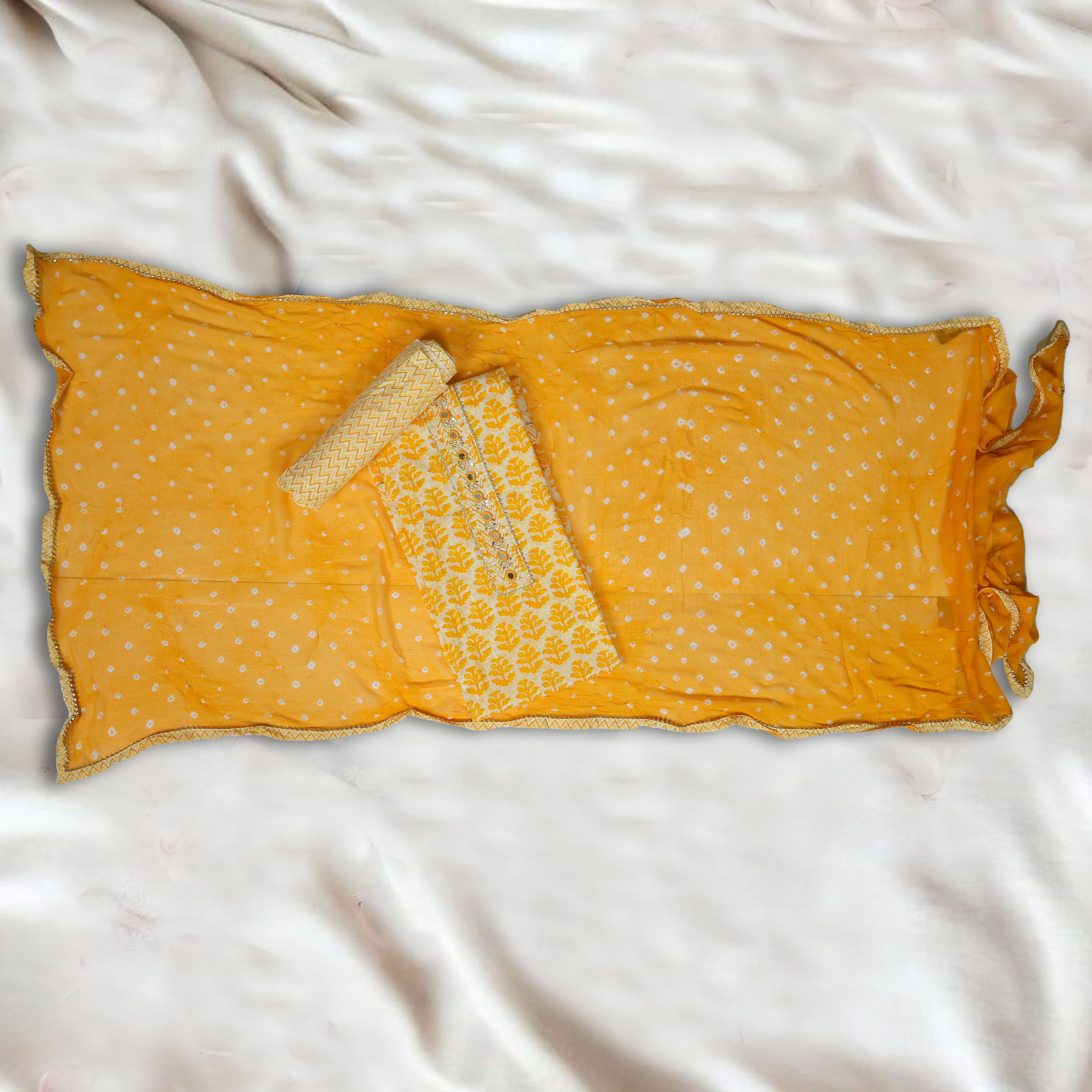 YELLOW UNSTITCHED SUIT IN COTTON FABRIC