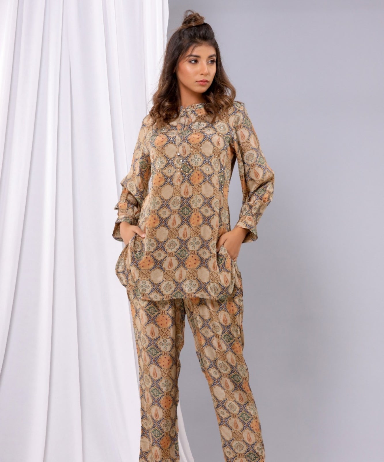 Green Co ord Set in Crepe Fabric