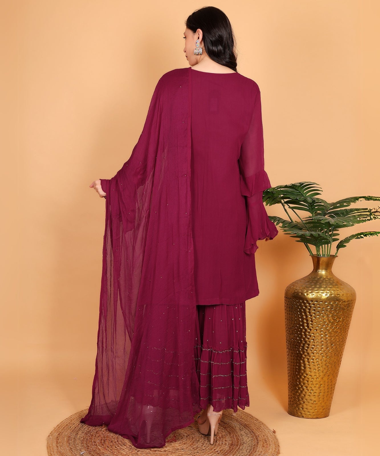 Magenta Suit with Sharara in Georgette with Hand Embroidery