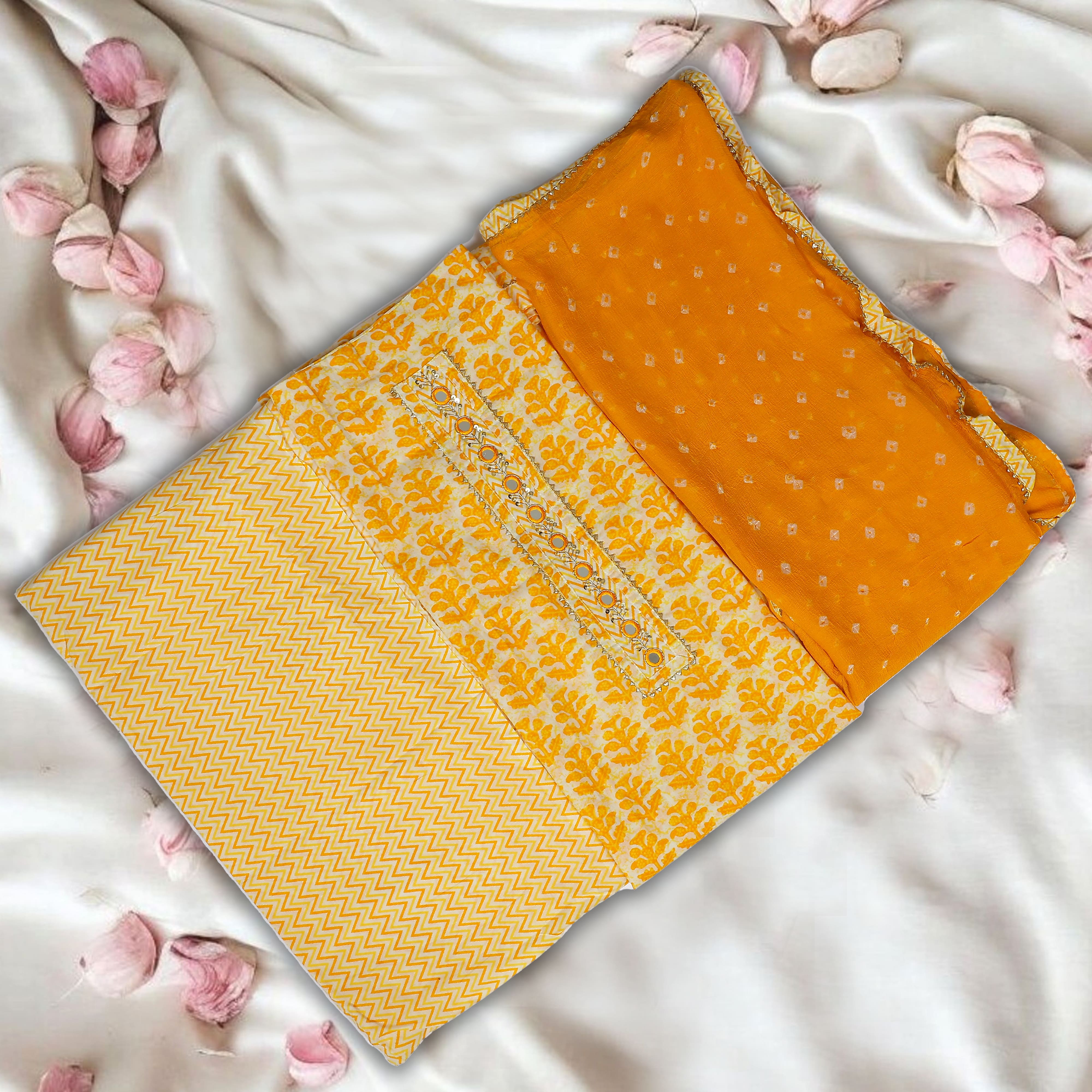 YELLOW UNSTITCHED SUIT IN COTTON FABRIC