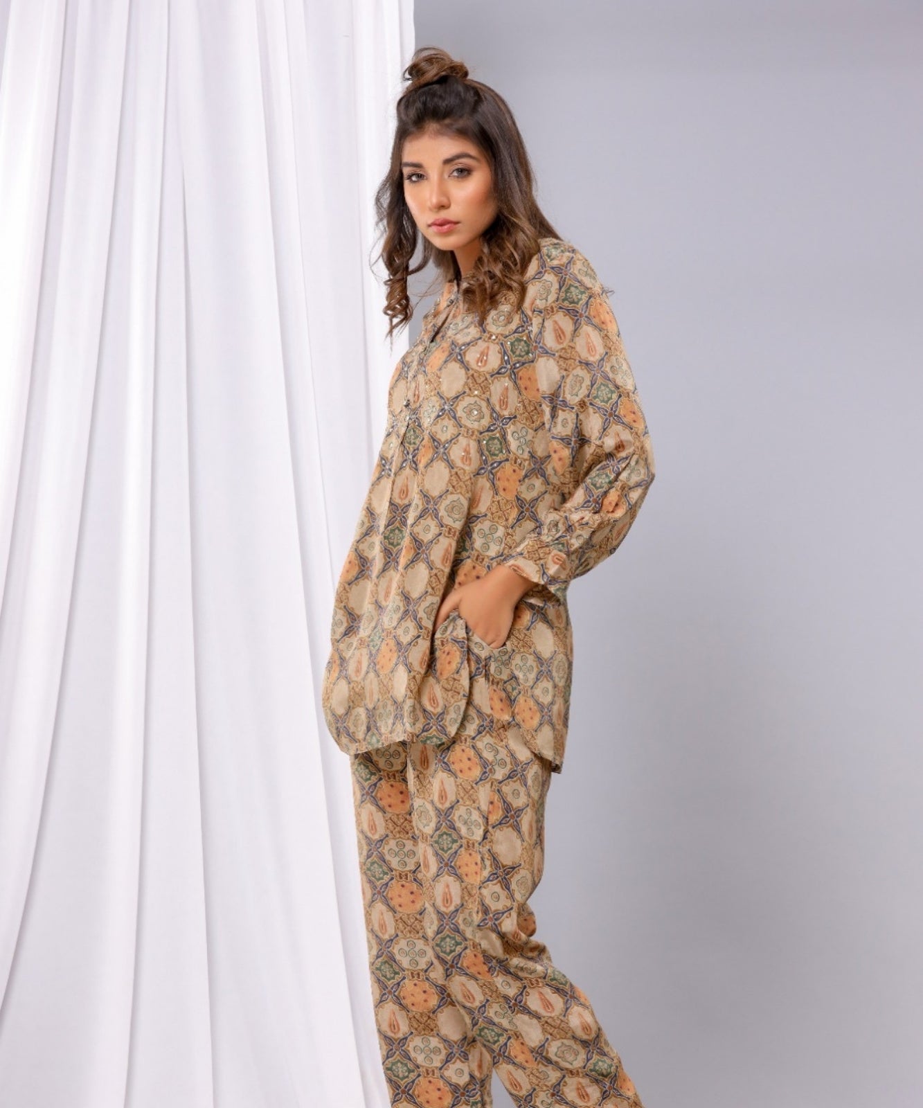 Green Co ord Set in Crepe Fabric