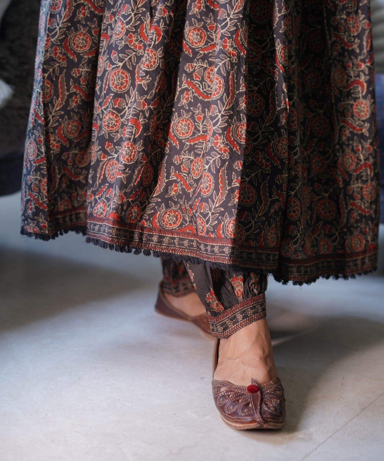 Brown Anarkali Suit with Pants in Cotton Fabric