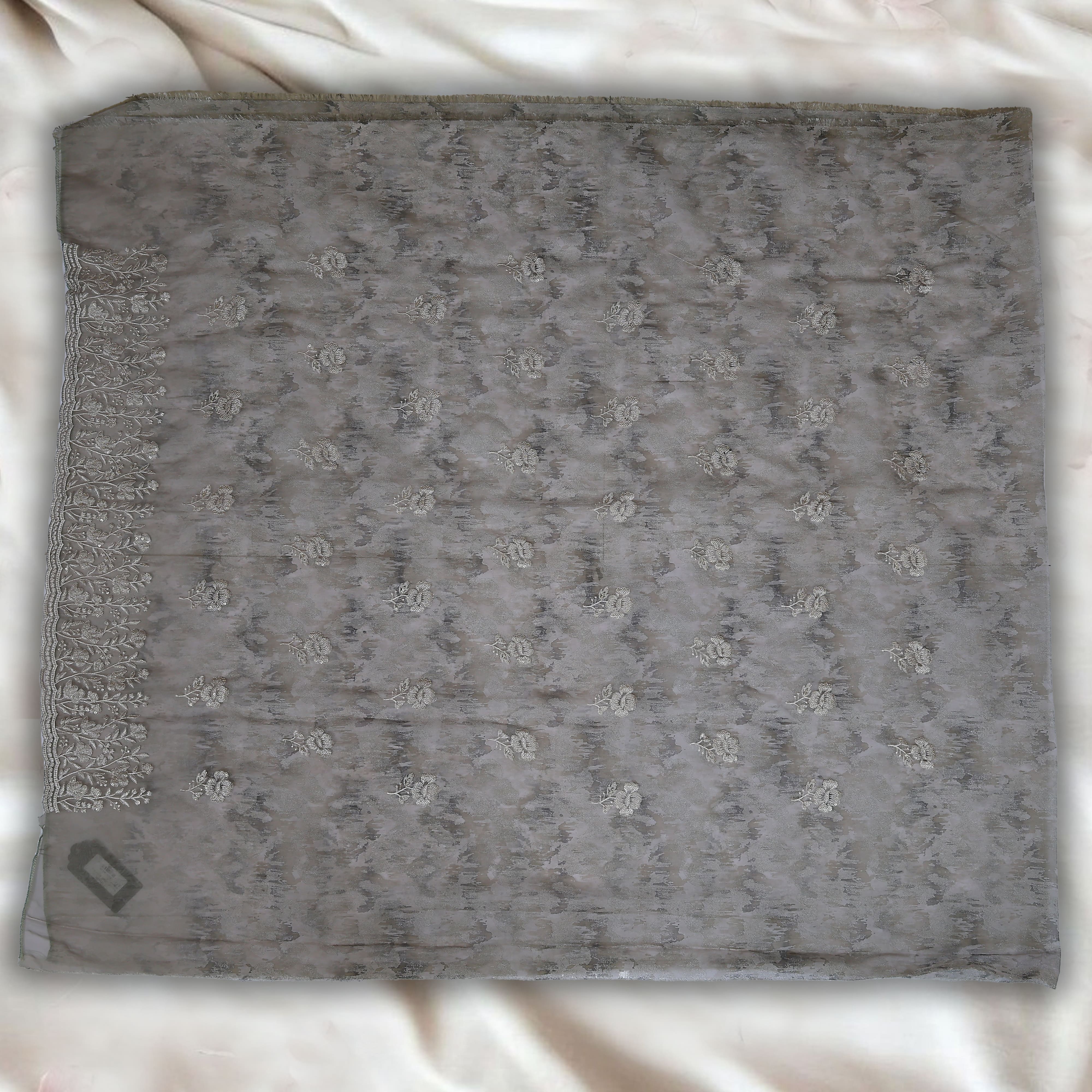 BEIGE GREY UNSTITCHED SUIT IN ORGANZA FABRIC