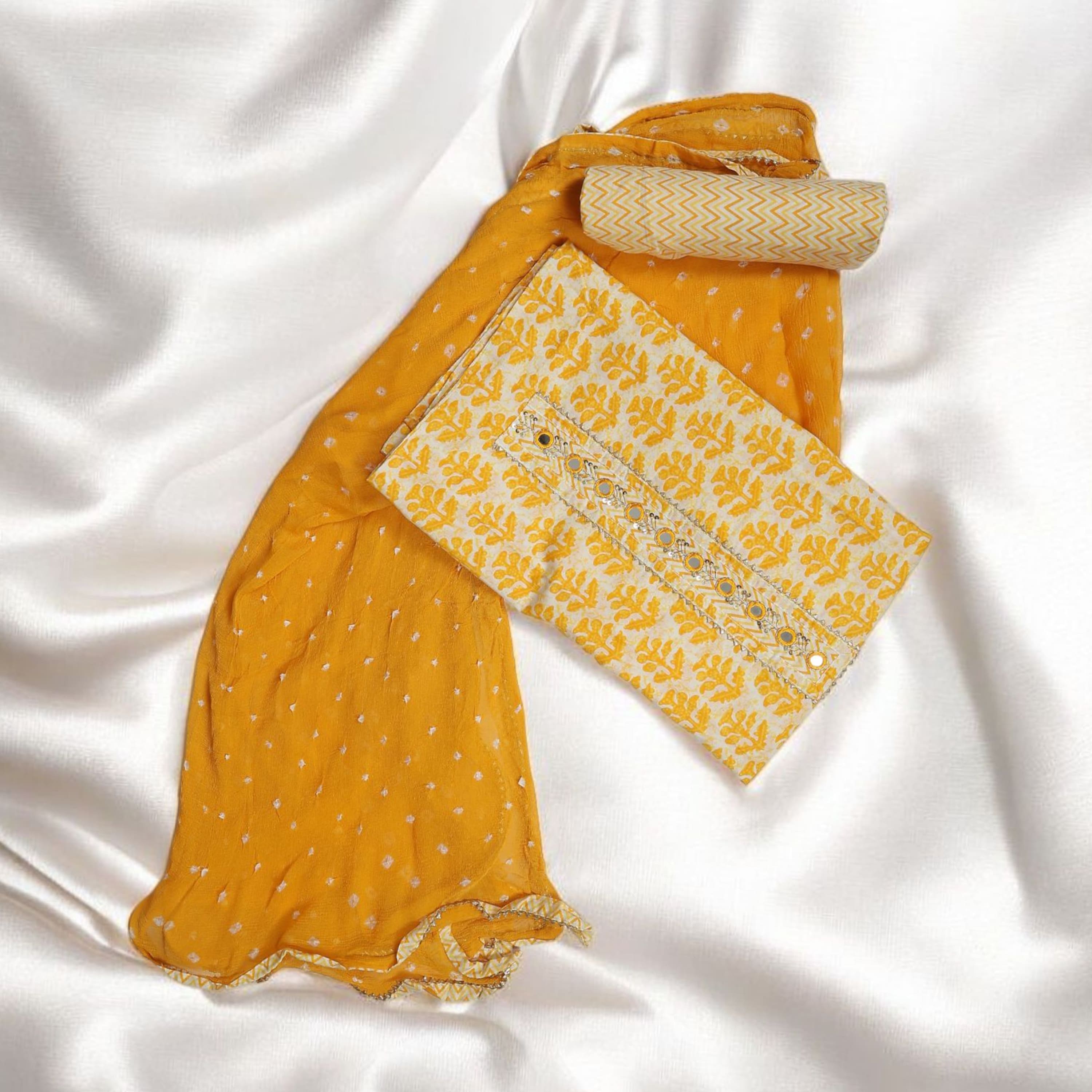 YELLOW UNSTITCHED SUIT IN COTTON FABRIC