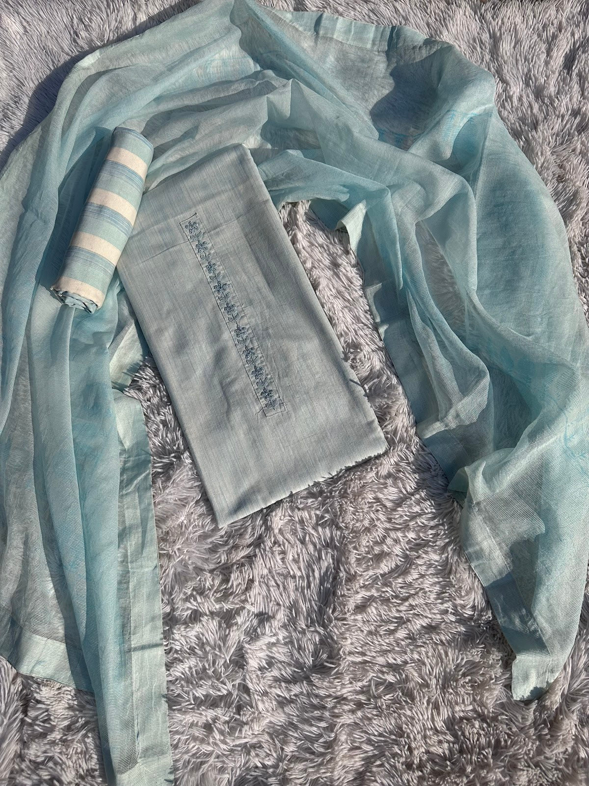 LIGHT BLUE UNSTITCHED SUIT IN KHADI COTTON FABRIC