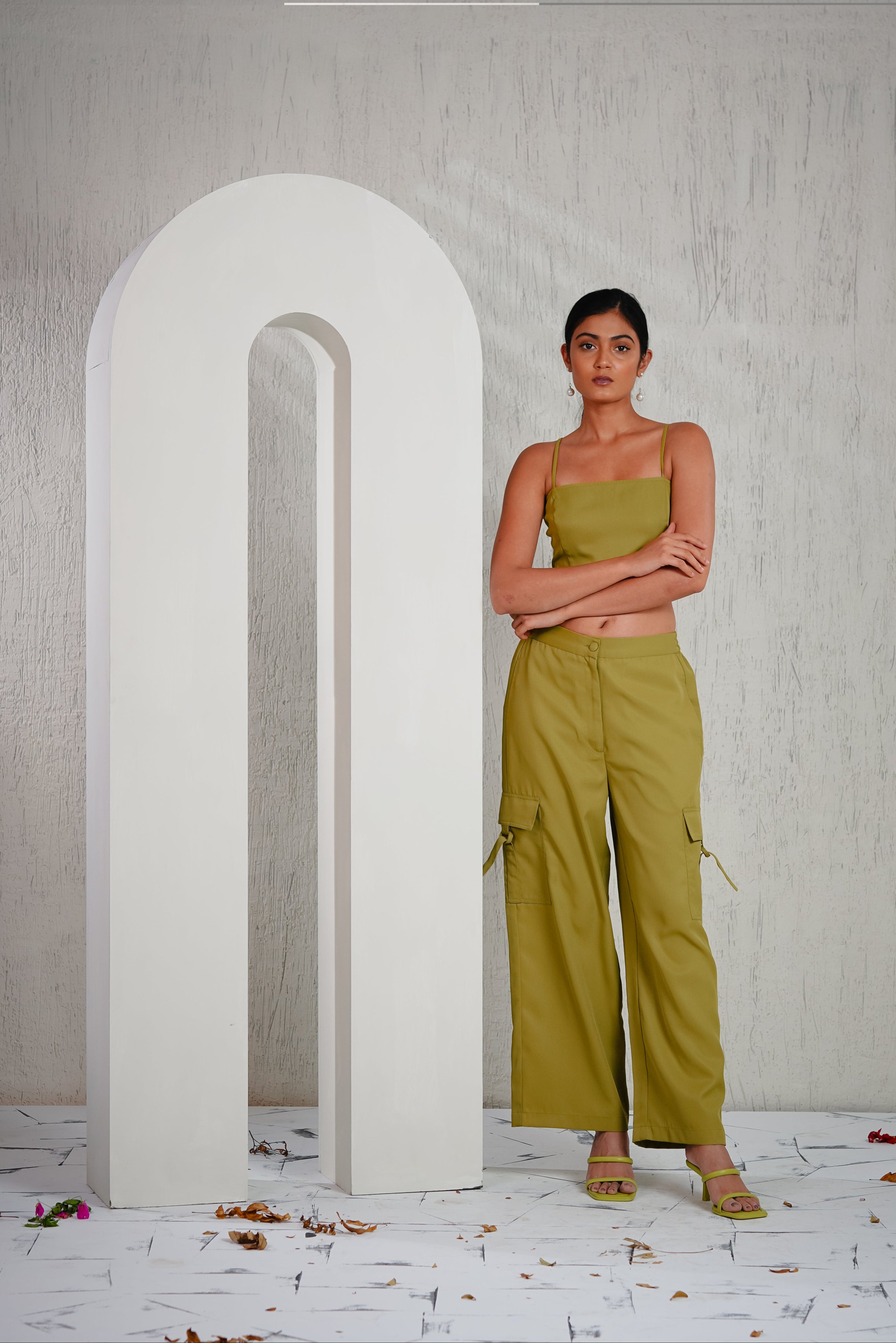 IRIS - Green Crop Top with Cargo Pants