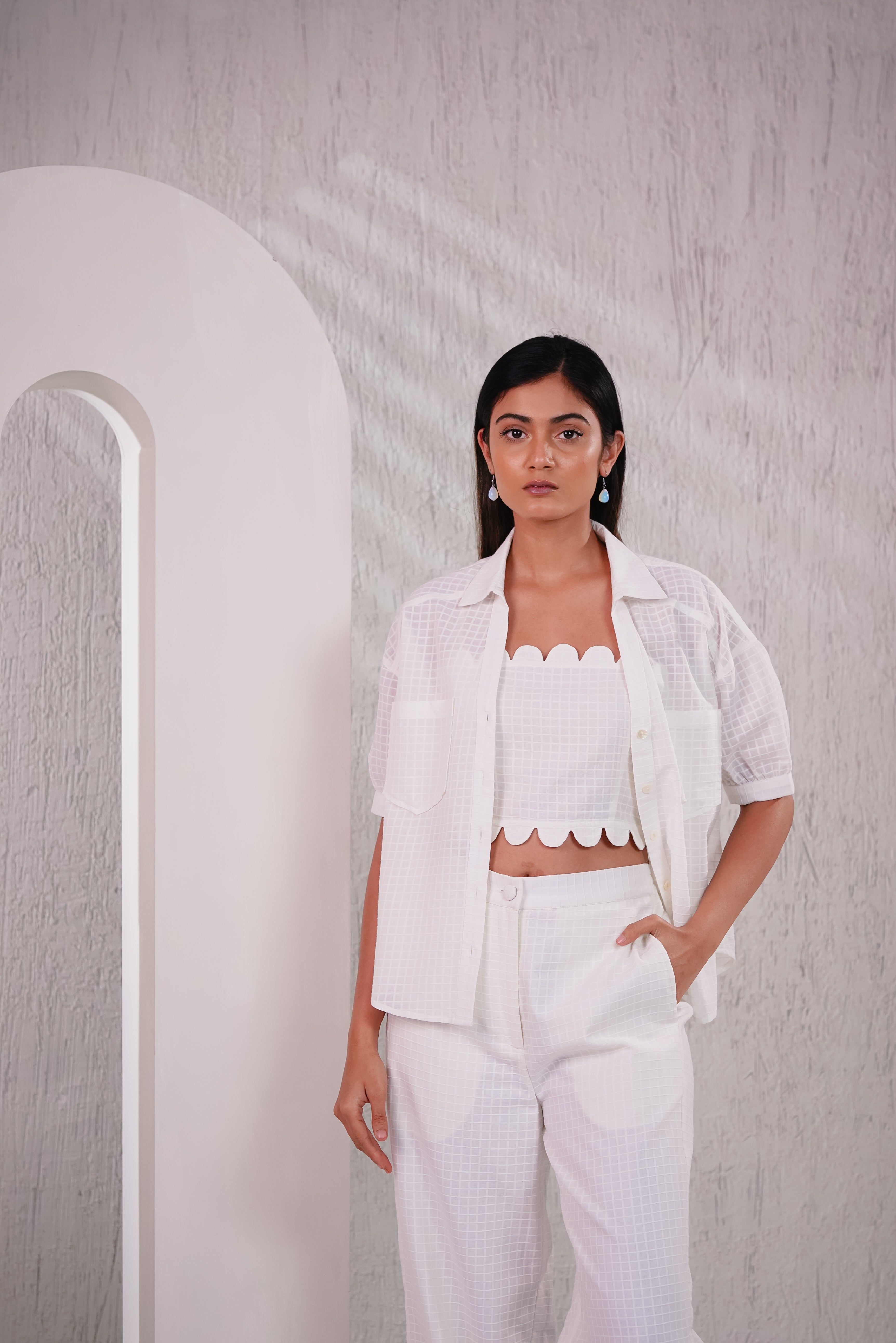 LILY - White Checks Co-ord Set (Shirt-pant)