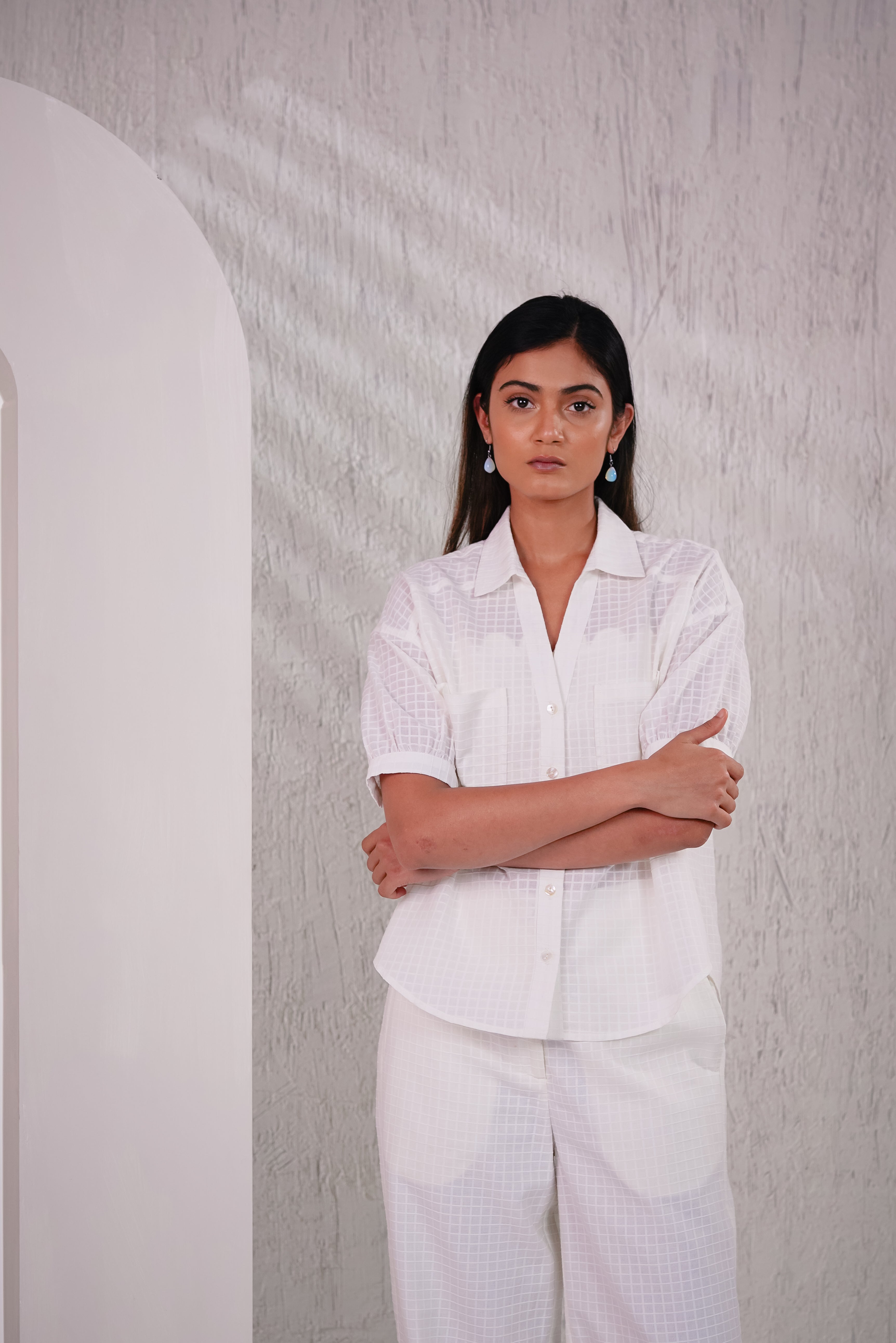 LILY - White Checks Co-ord Set (Shirt-pant)