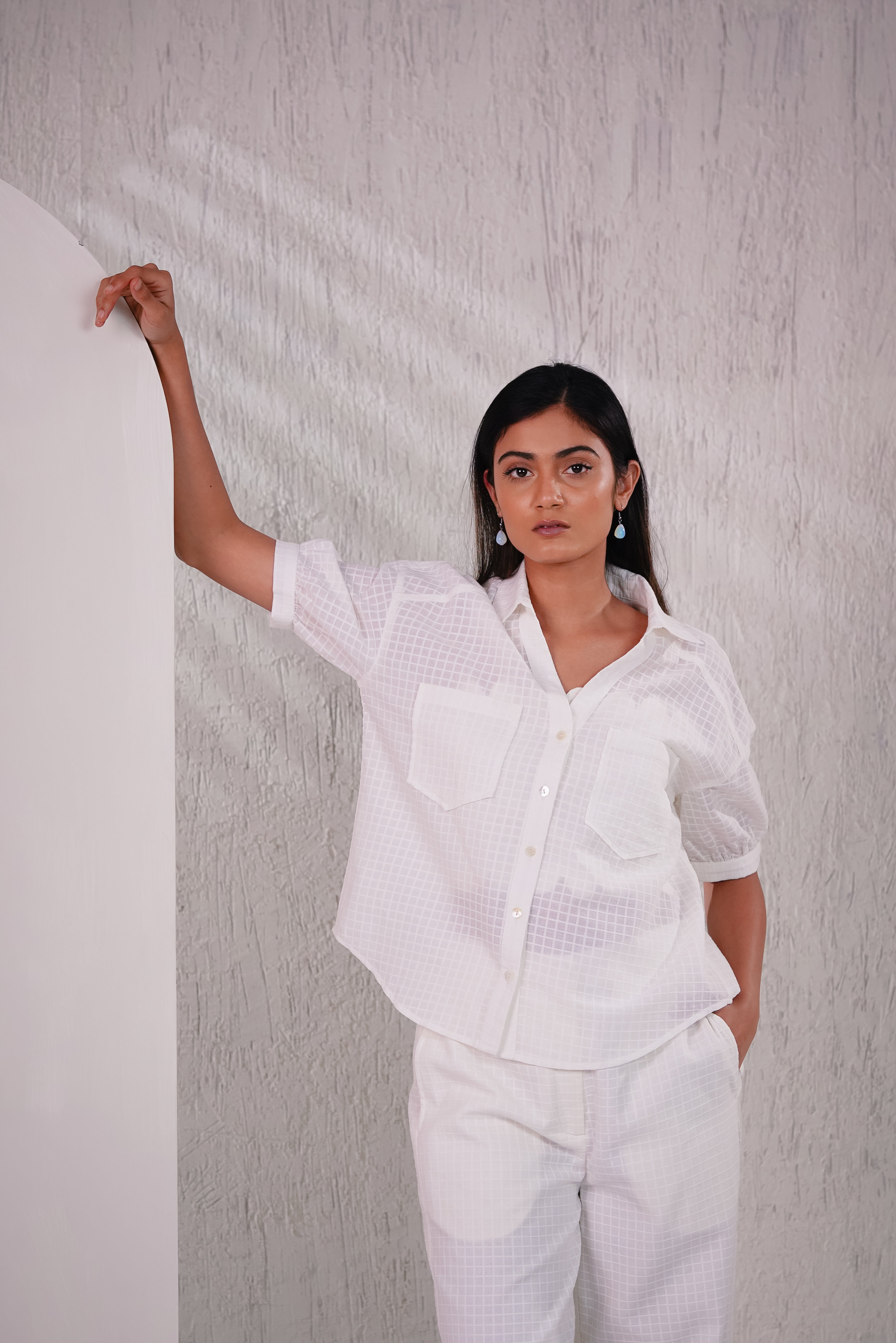 LILY - White Checks Co-ord Set (Shirt-pant)