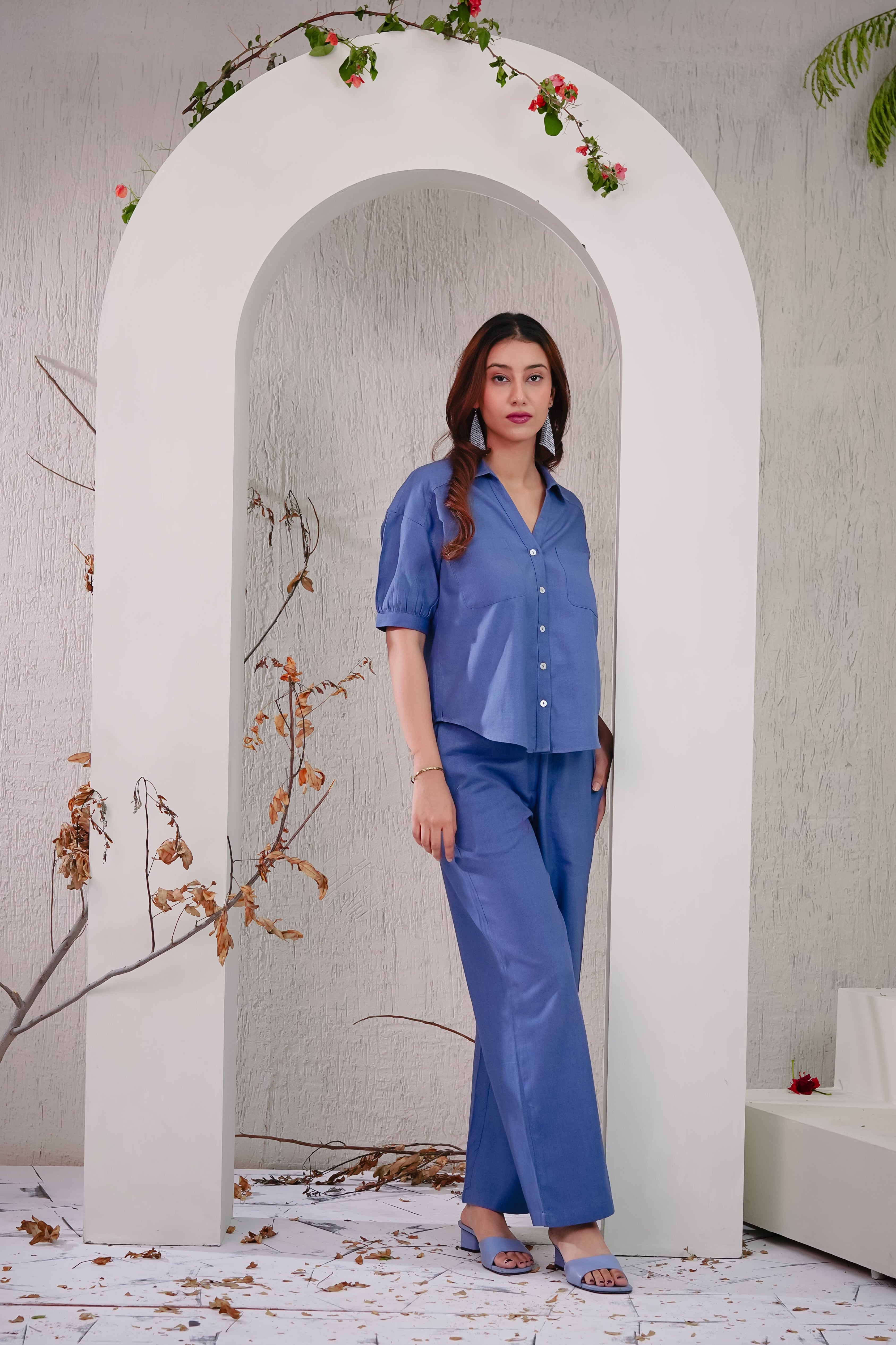 LILY - Dark Blue Linen Cotton Co-ord Set