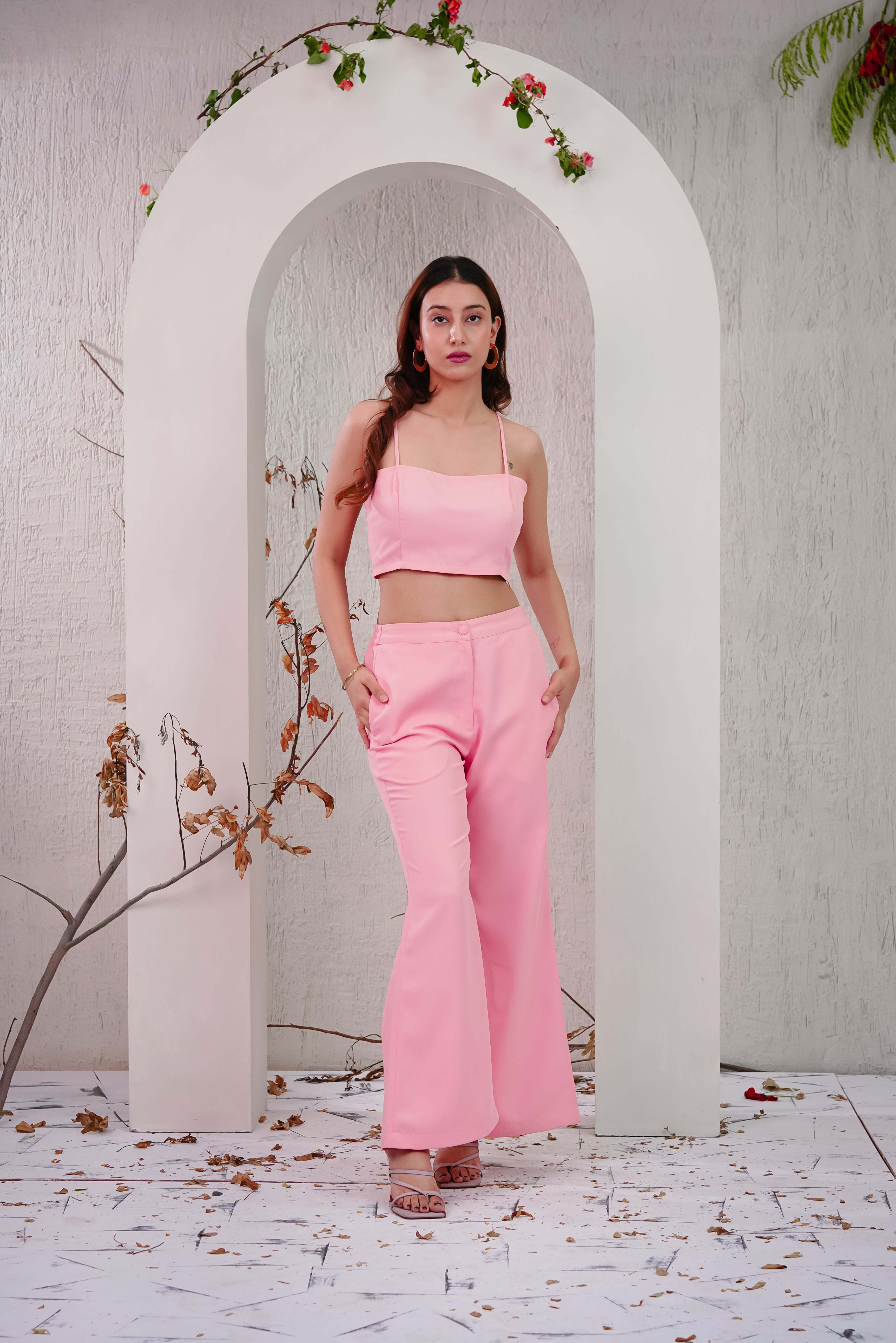 LANTANA - Peach Crop Top with Flare Pants