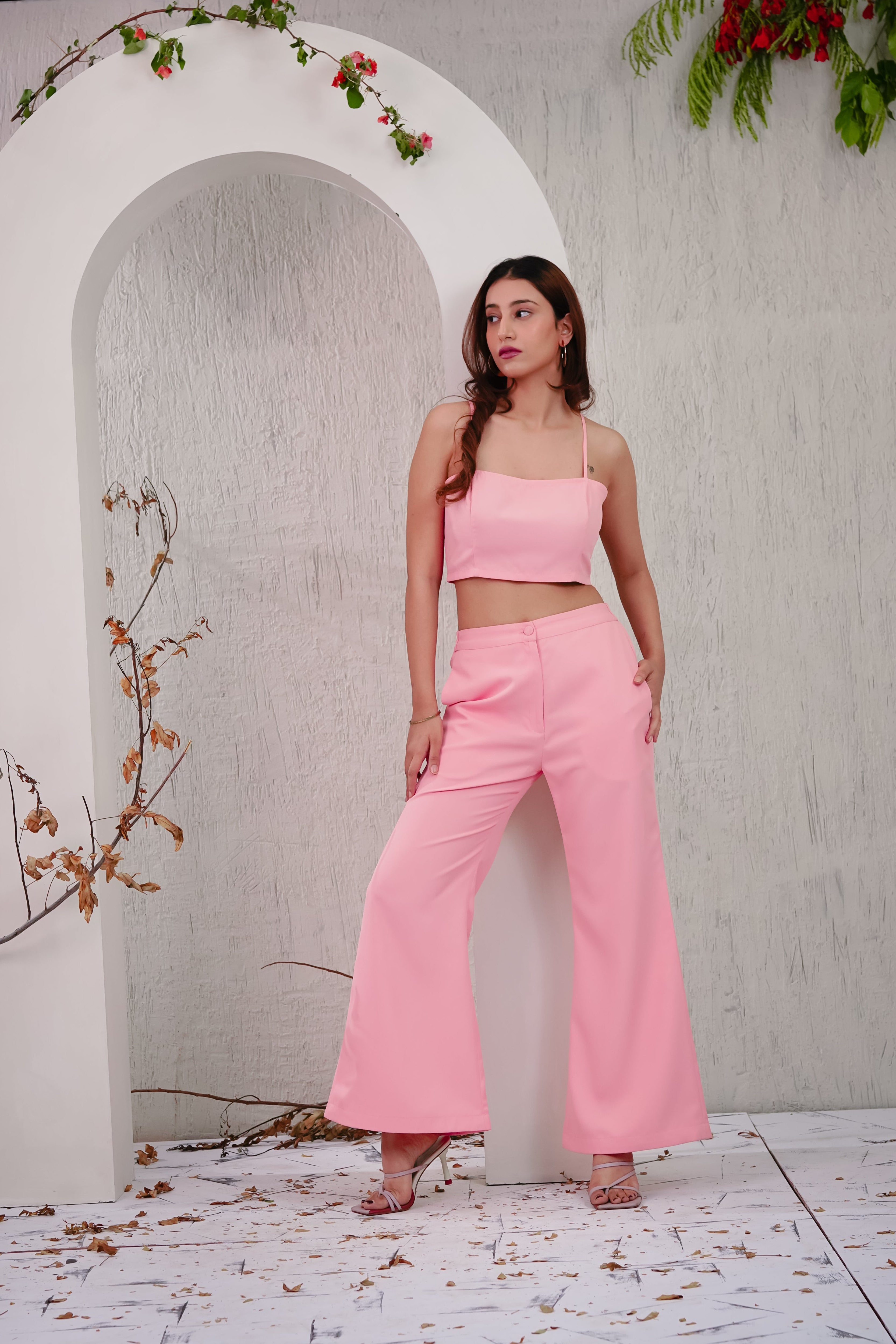 LANTANA - Peach Crop Top with Flare Pants