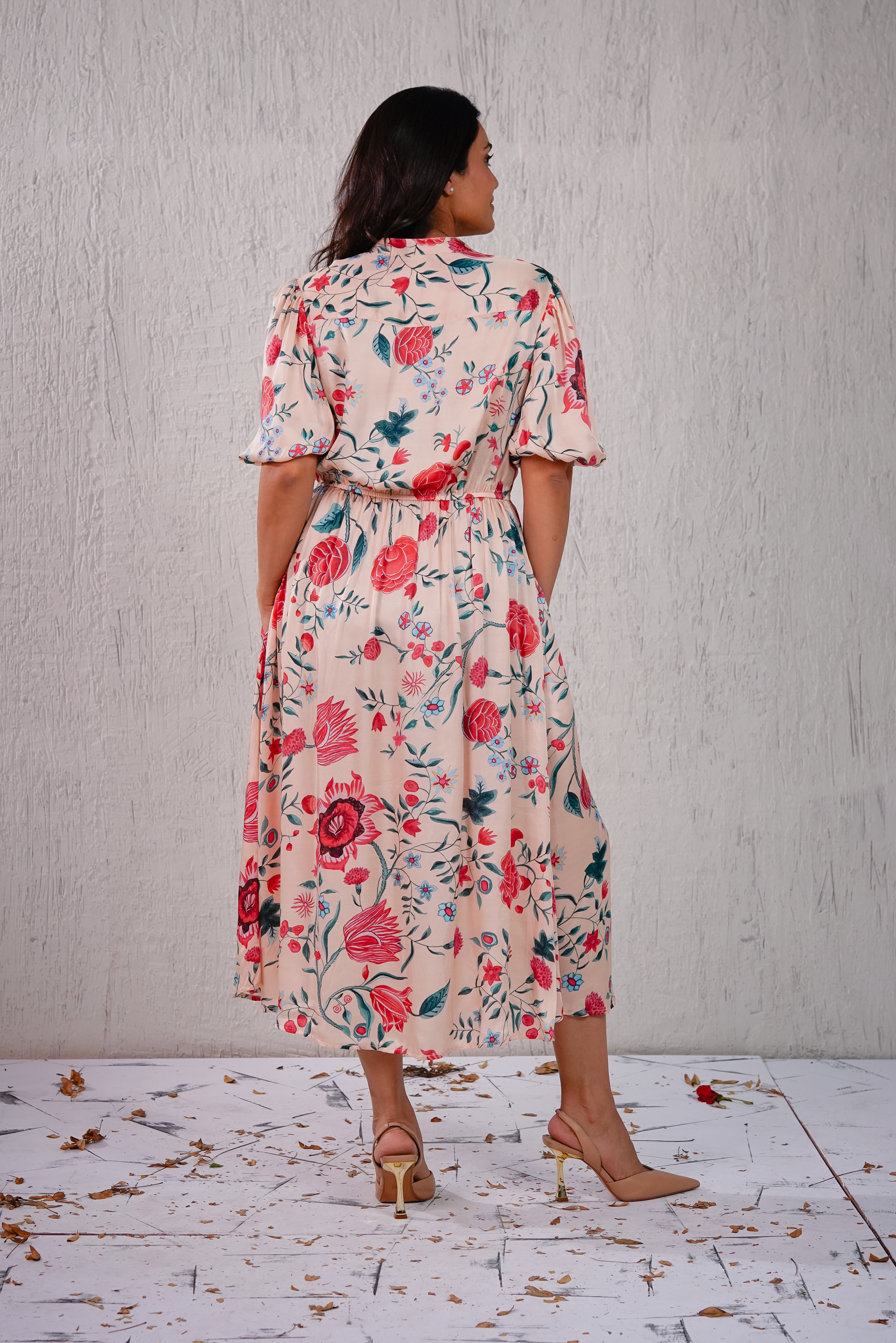 PEONY - Cream Floral Midi Dress
