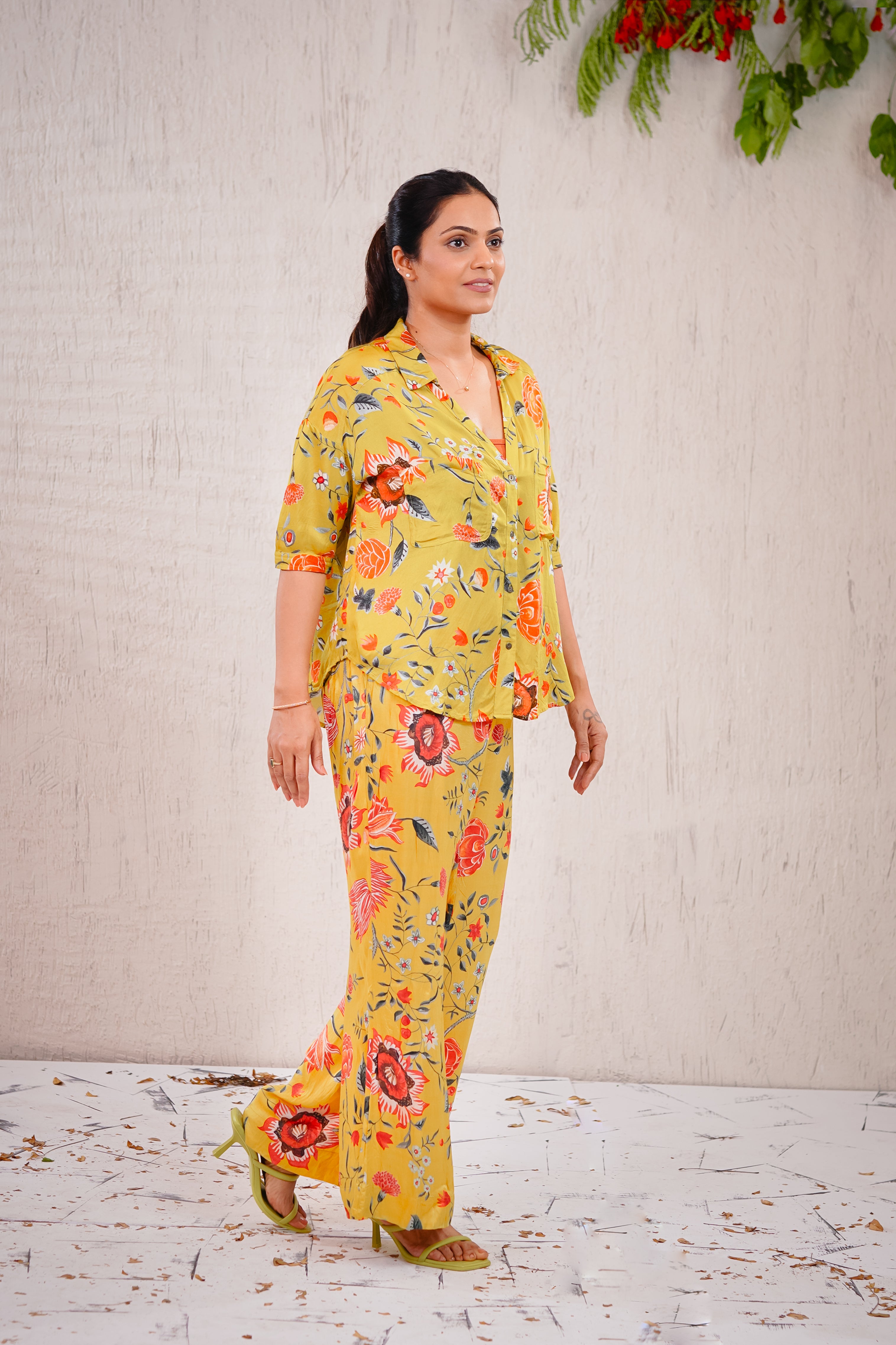 SILKY LILY - Silky Neon Green Floral Co-ord Set