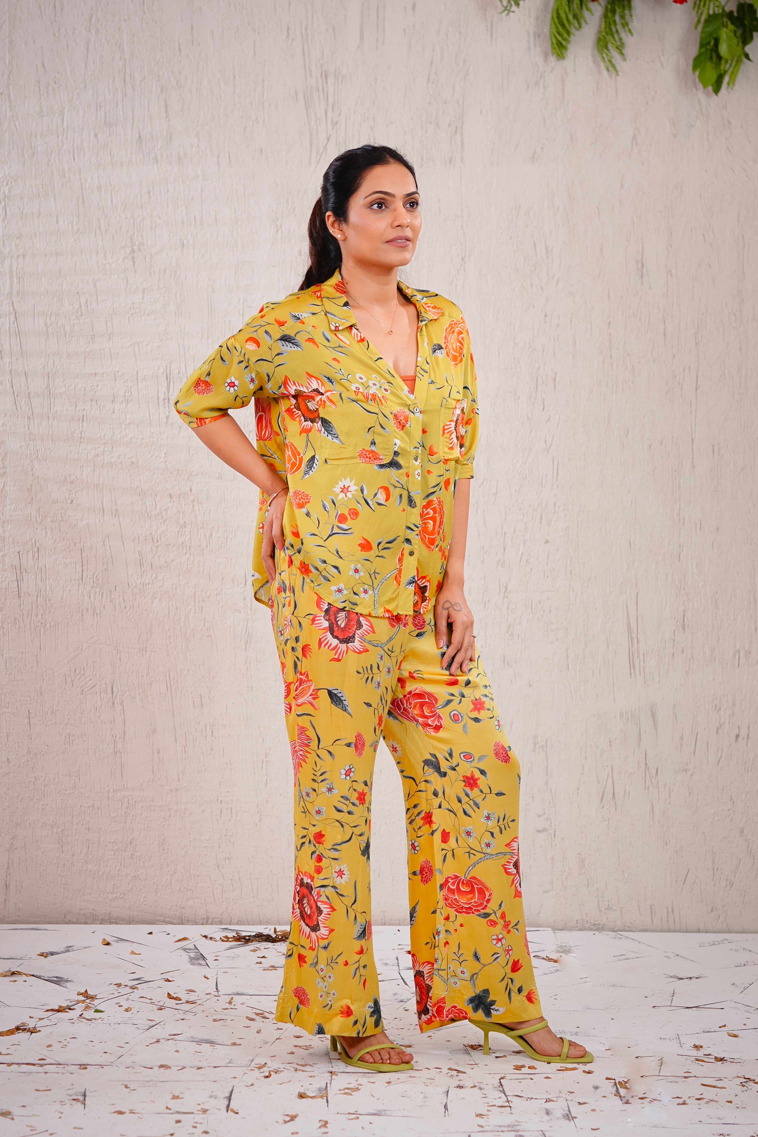 SILKY LILY - Silky Neon Green Floral Co-ord Set