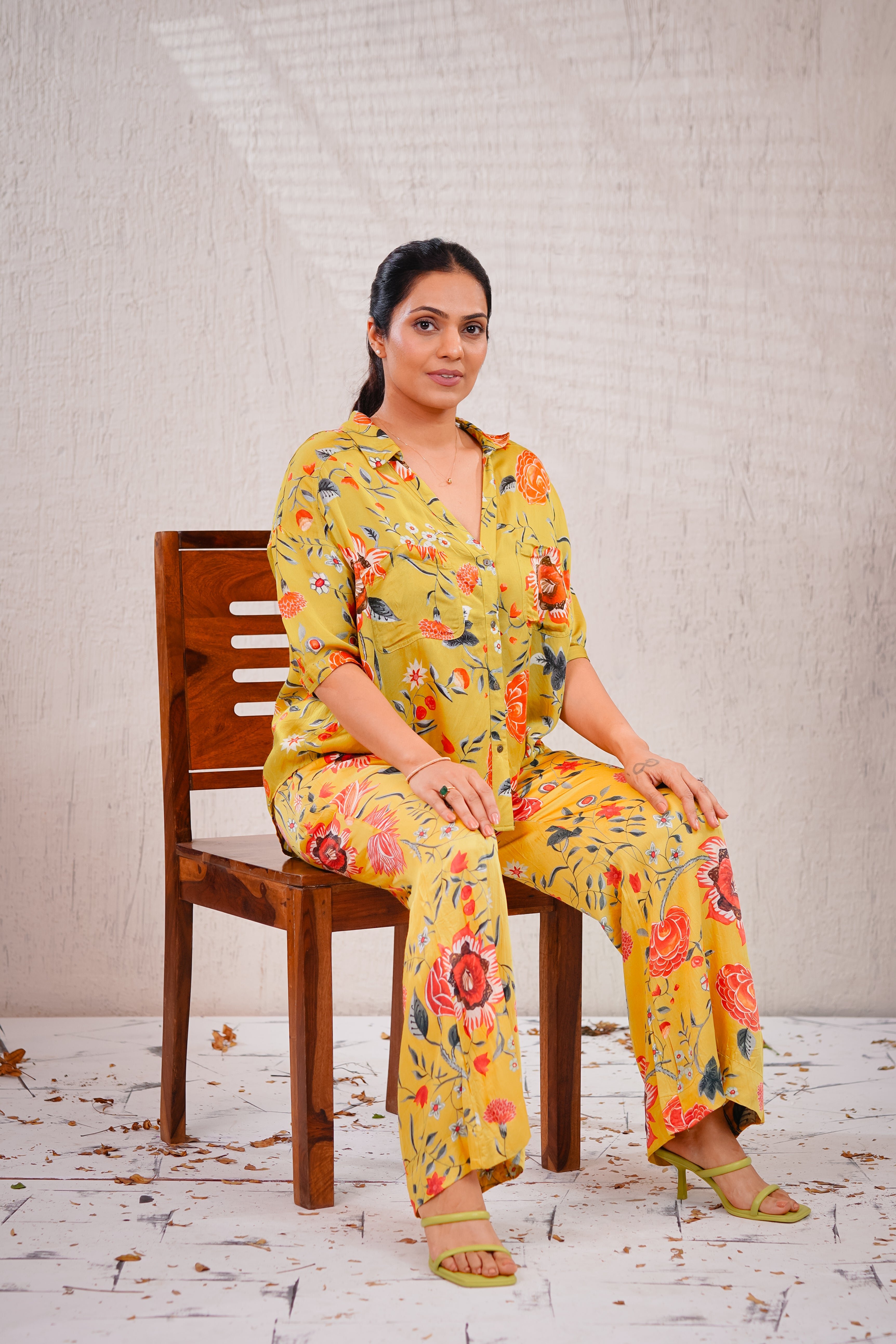 SILKY LILY - Silky Neon Green Floral Co-ord Set