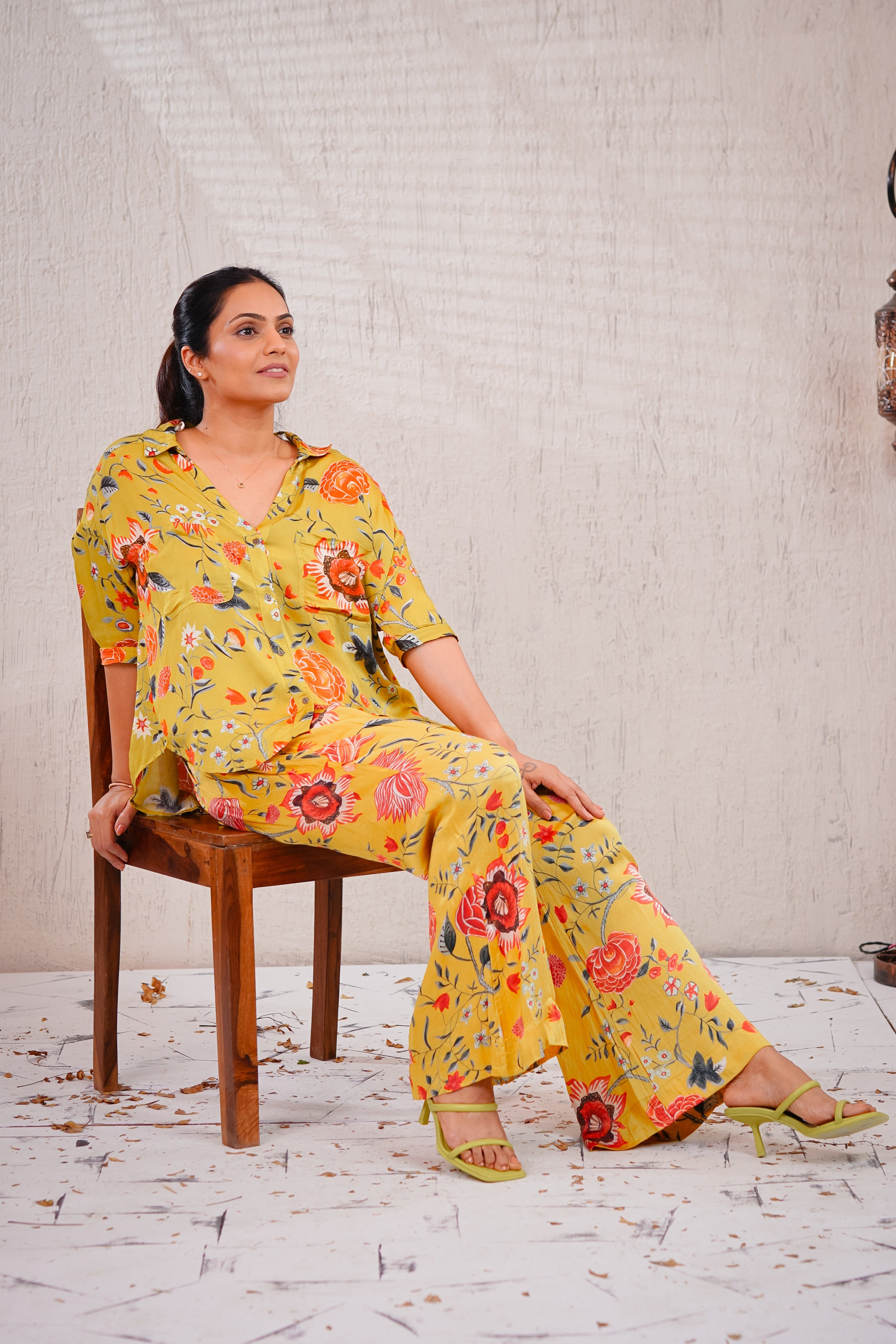 SILKY LILY - Silky Neon Green Floral Co-ord Set