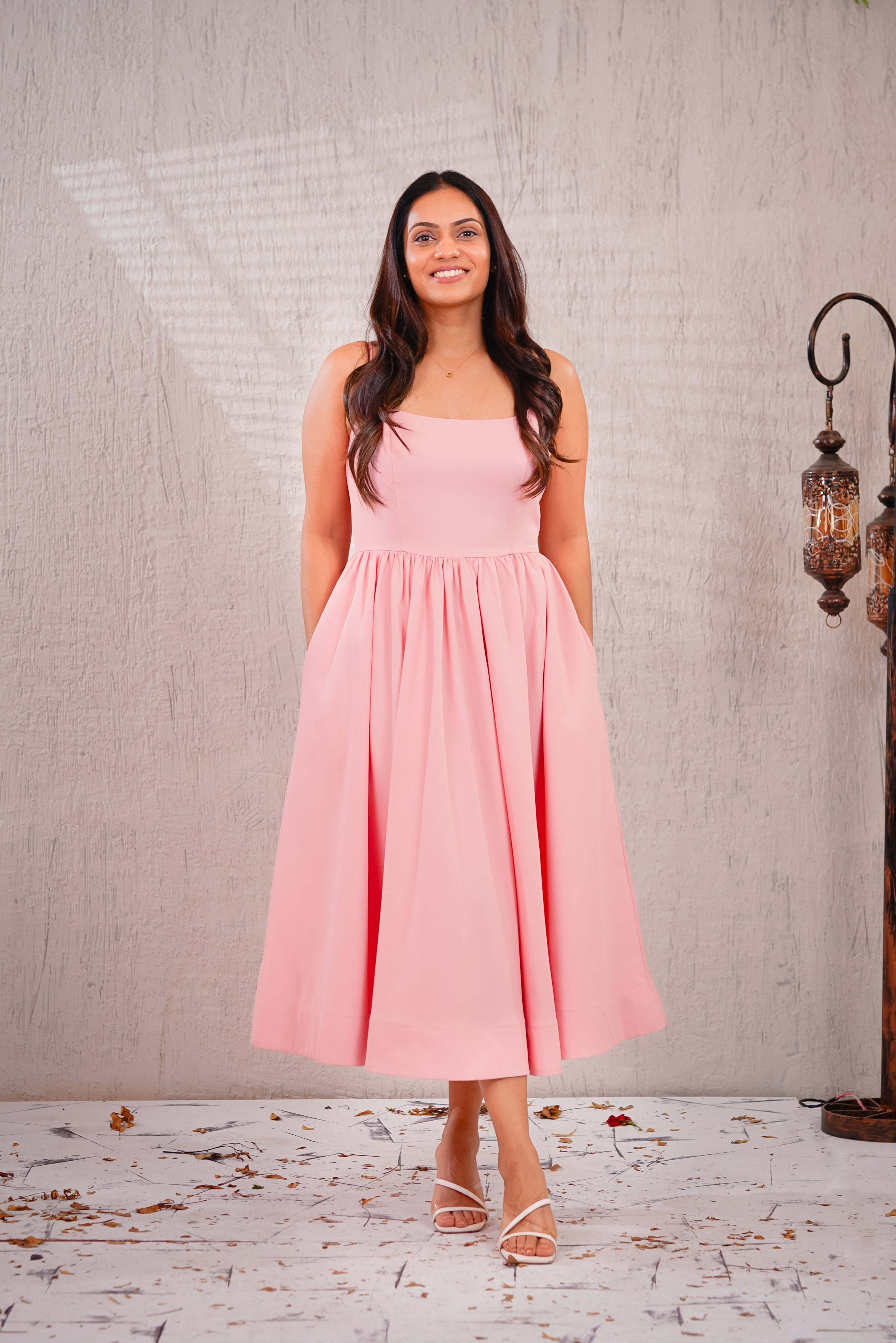 BLOSSOM - Peach Corset Flared Maxi dress