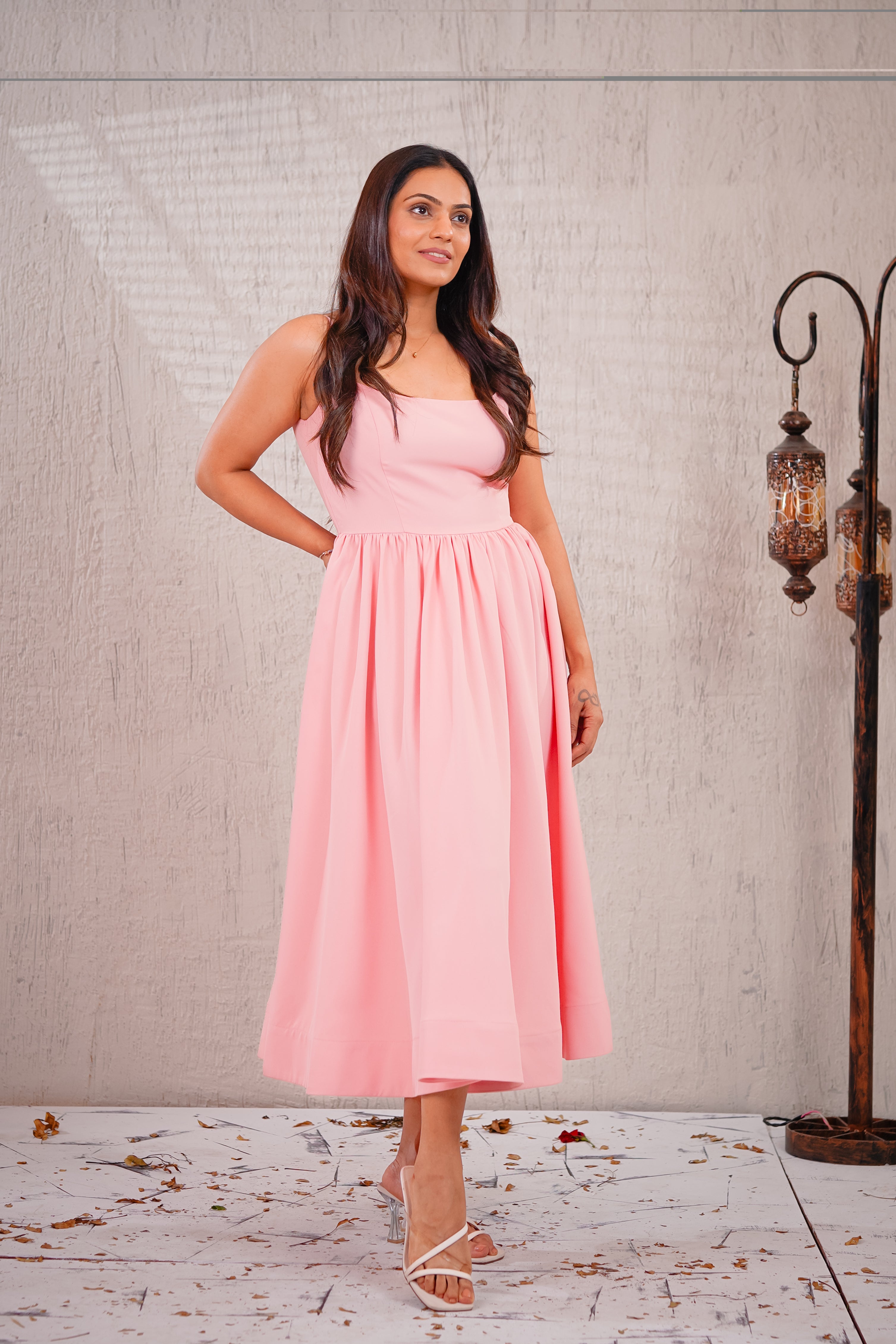 BLOSSOM - Peach Corset Flared Maxi dress