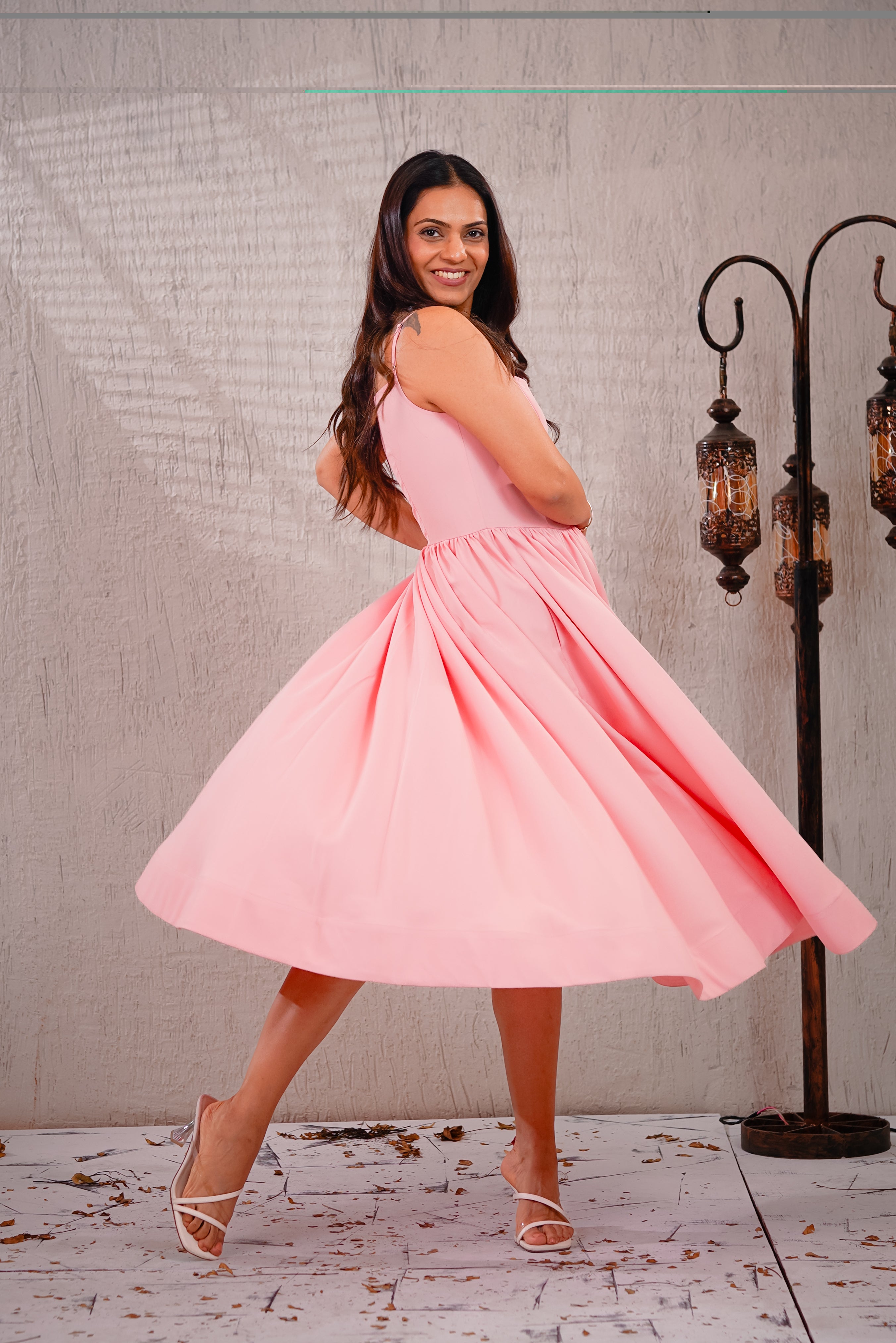 BLOSSOM - Peach Corset Flared Maxi dress