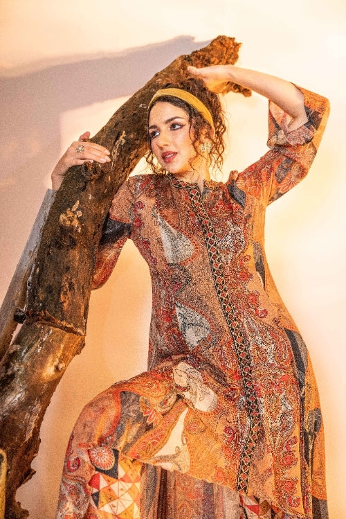 Rust Multi Co ord Set in Crepe Fabric