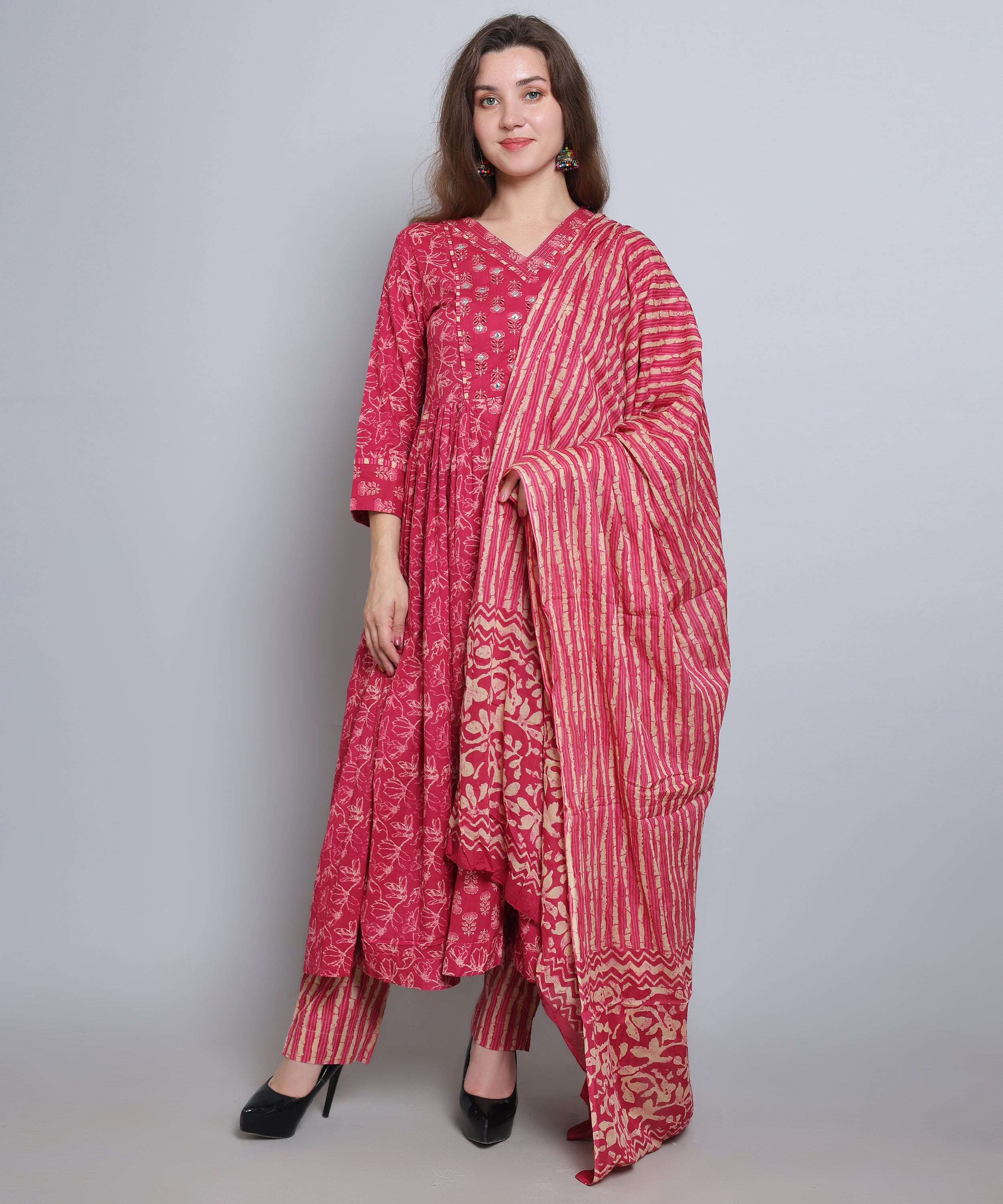Pink Naira Cut suit with Pants in Cotton Fabric