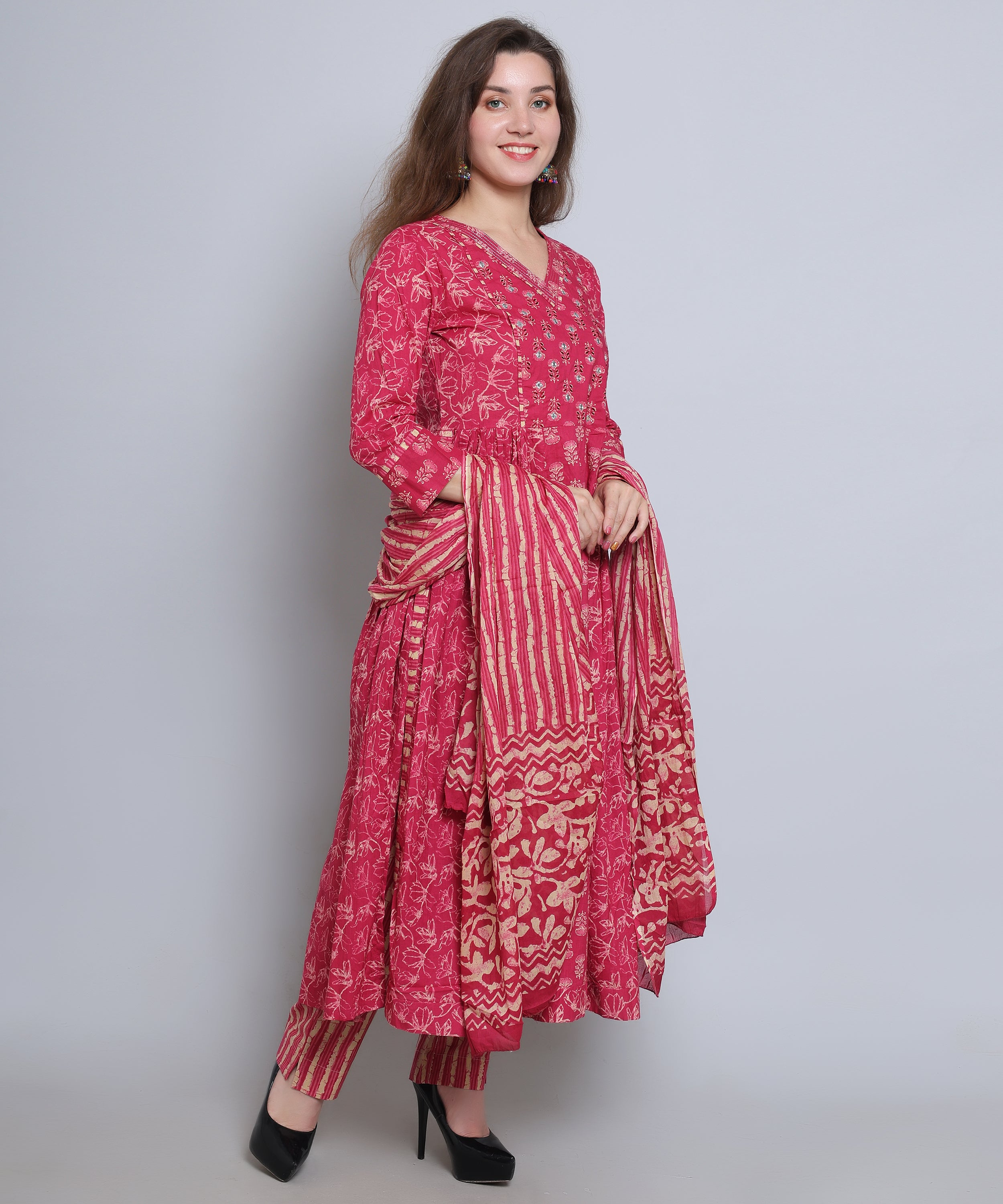 Pink Naira Cut suit with Pants in Cotton Fabric