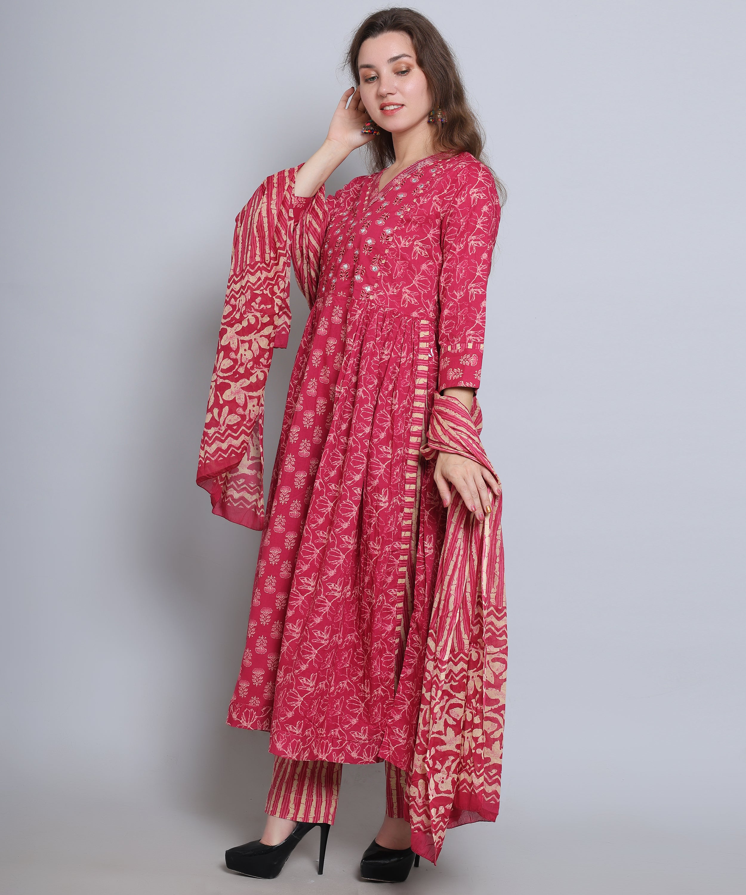 Pink Naira Cut suit with Pants in Cotton Fabric