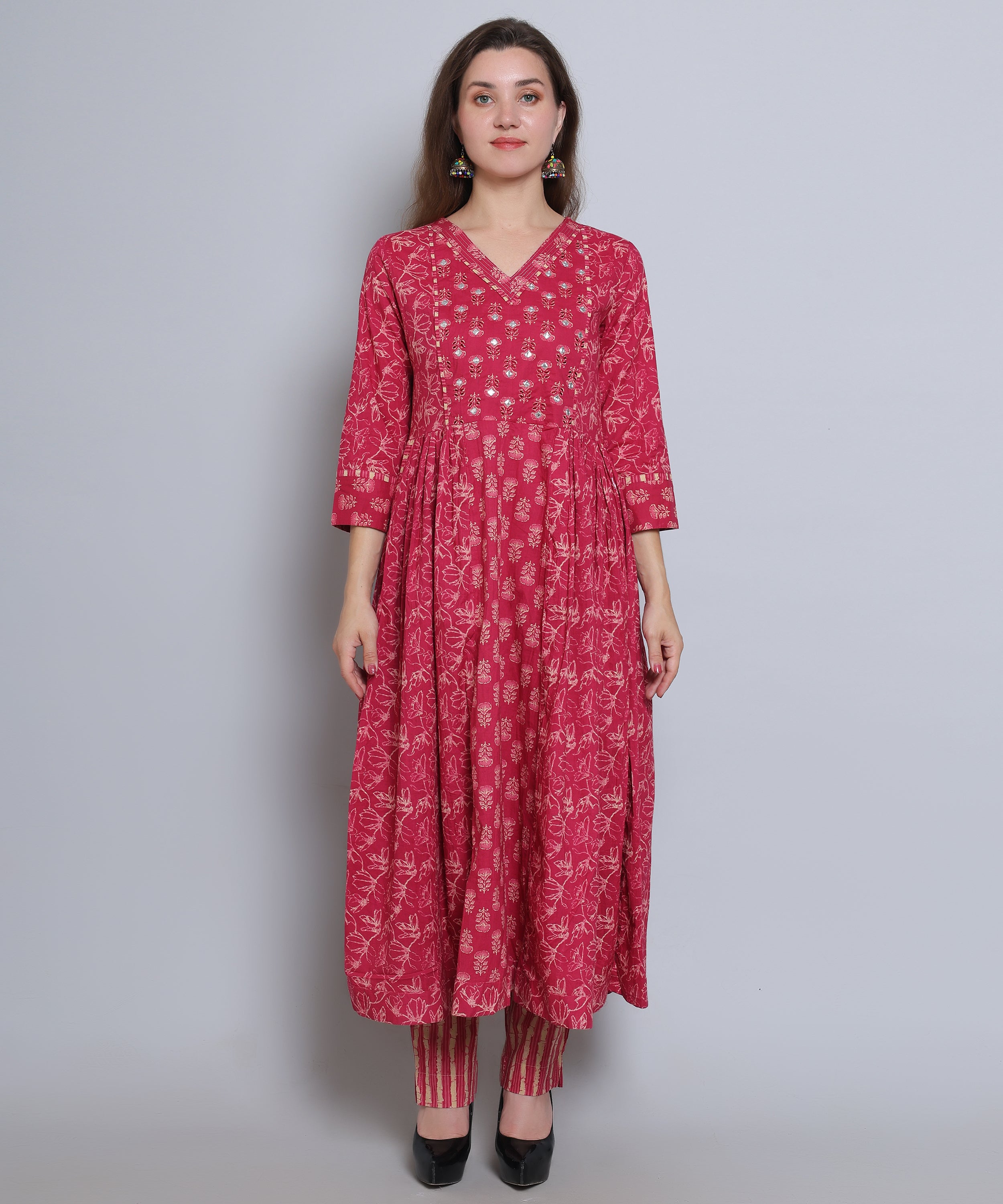 Pink Naira Cut suit with Pants in Cotton Fabric