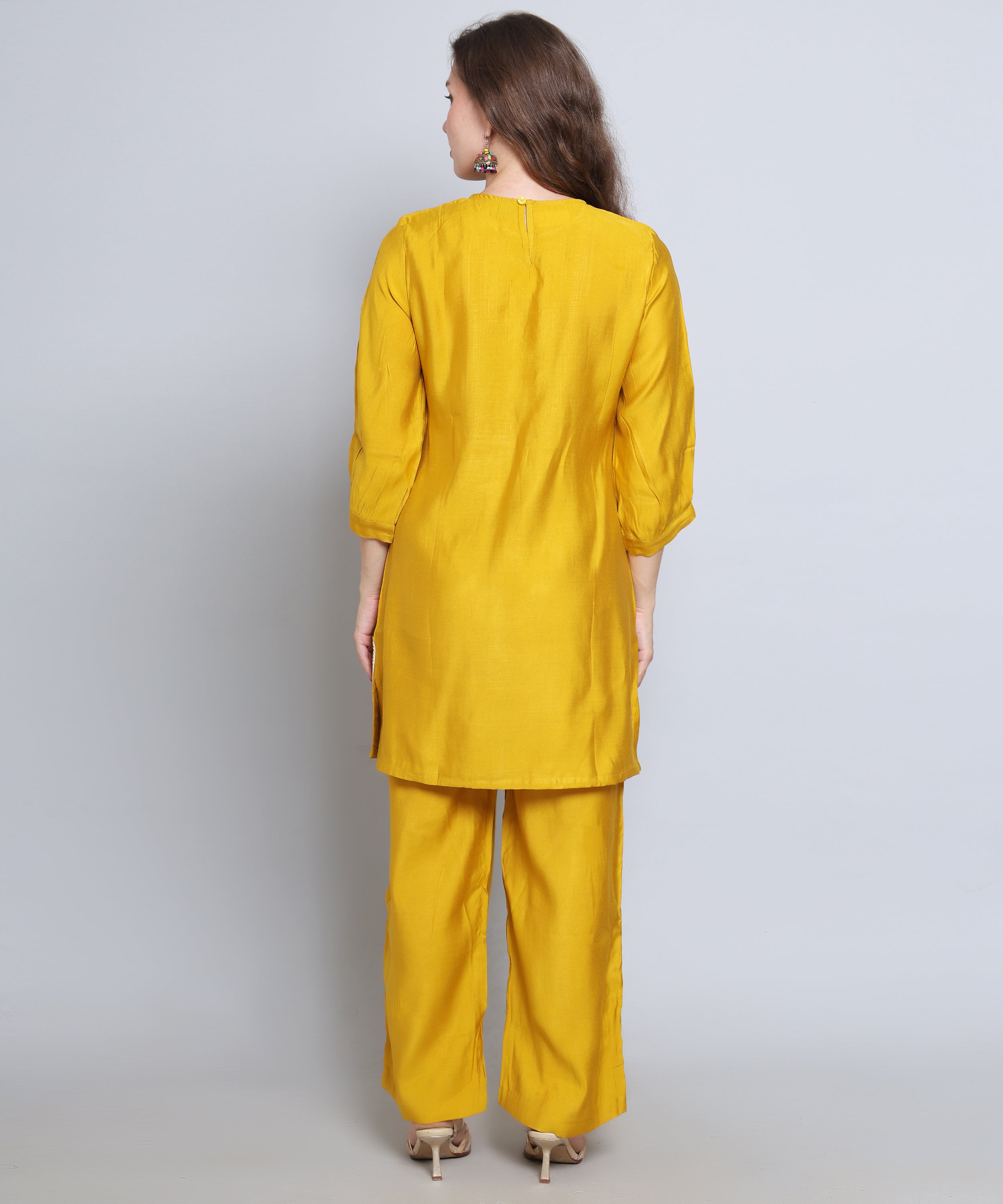 Yellow co ord set with Embroidery in Rayon Cotton