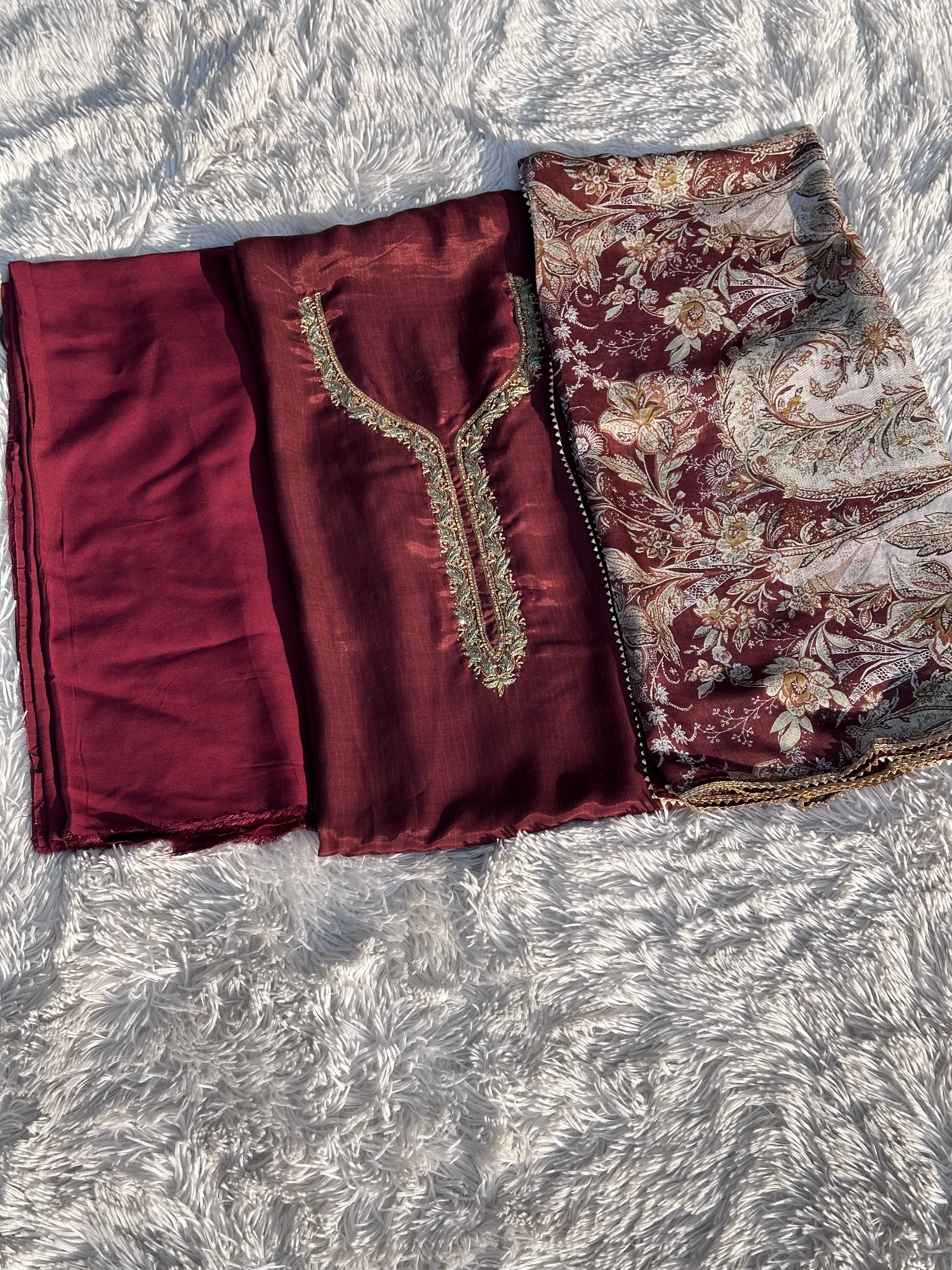 MAROON UNSTITCHED SUIT IN MUSLIN FABRIC