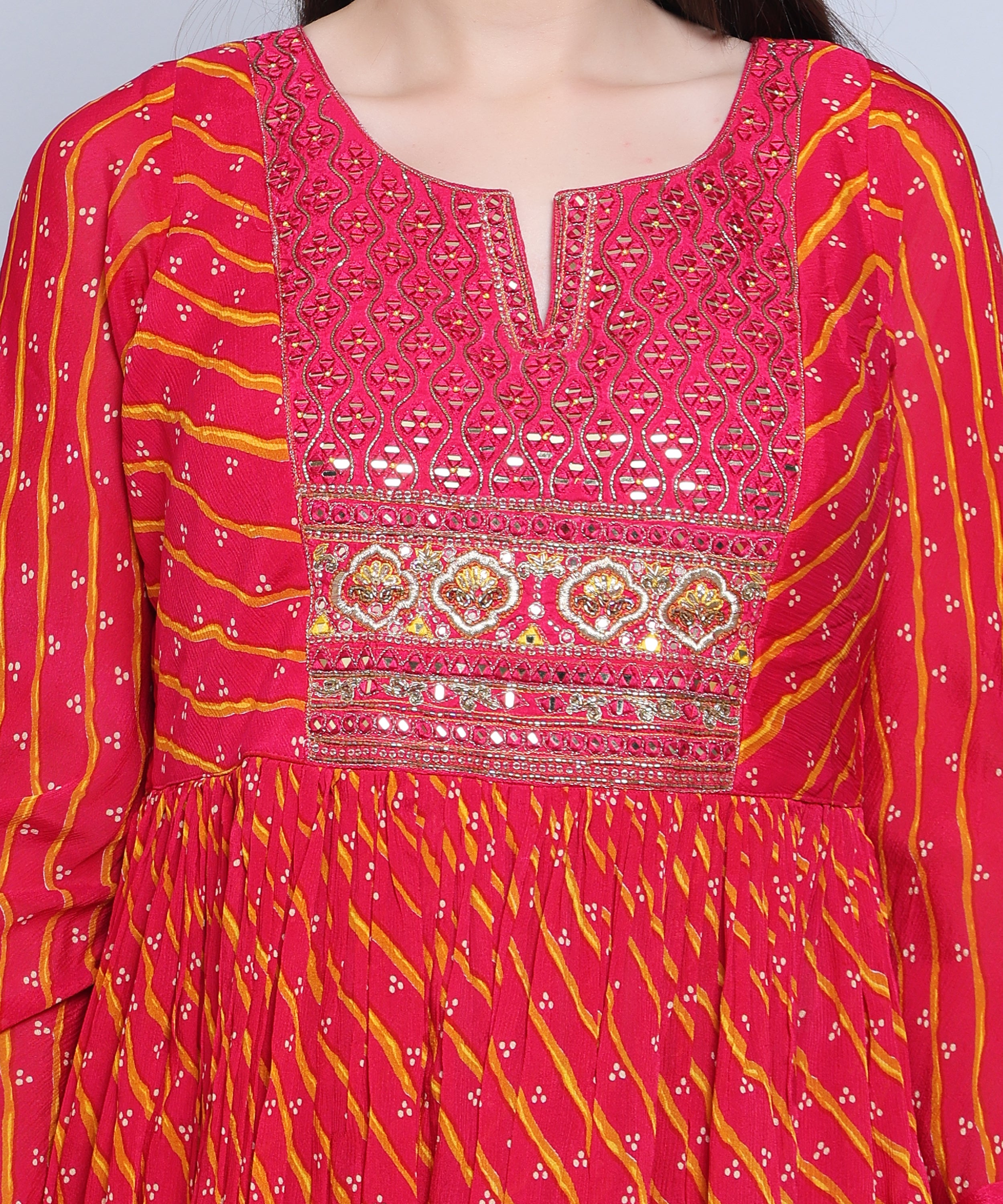 Fushia Pink Suit with Sharara in Chinon Fabric with Embroidery