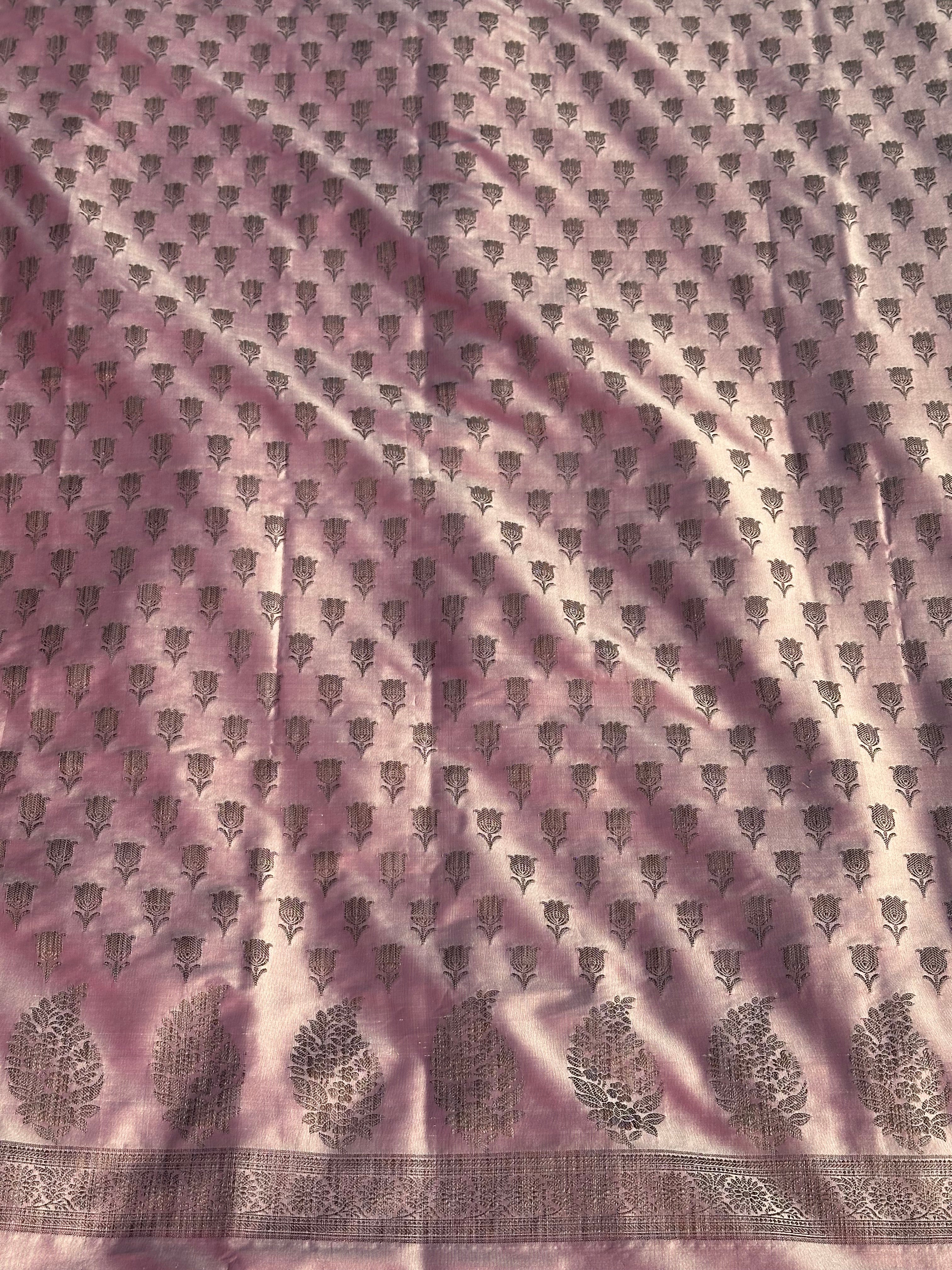 DUAL TONE PINK UNSTITCHED SUIT IN HANDLOOM SILK FABRIC
