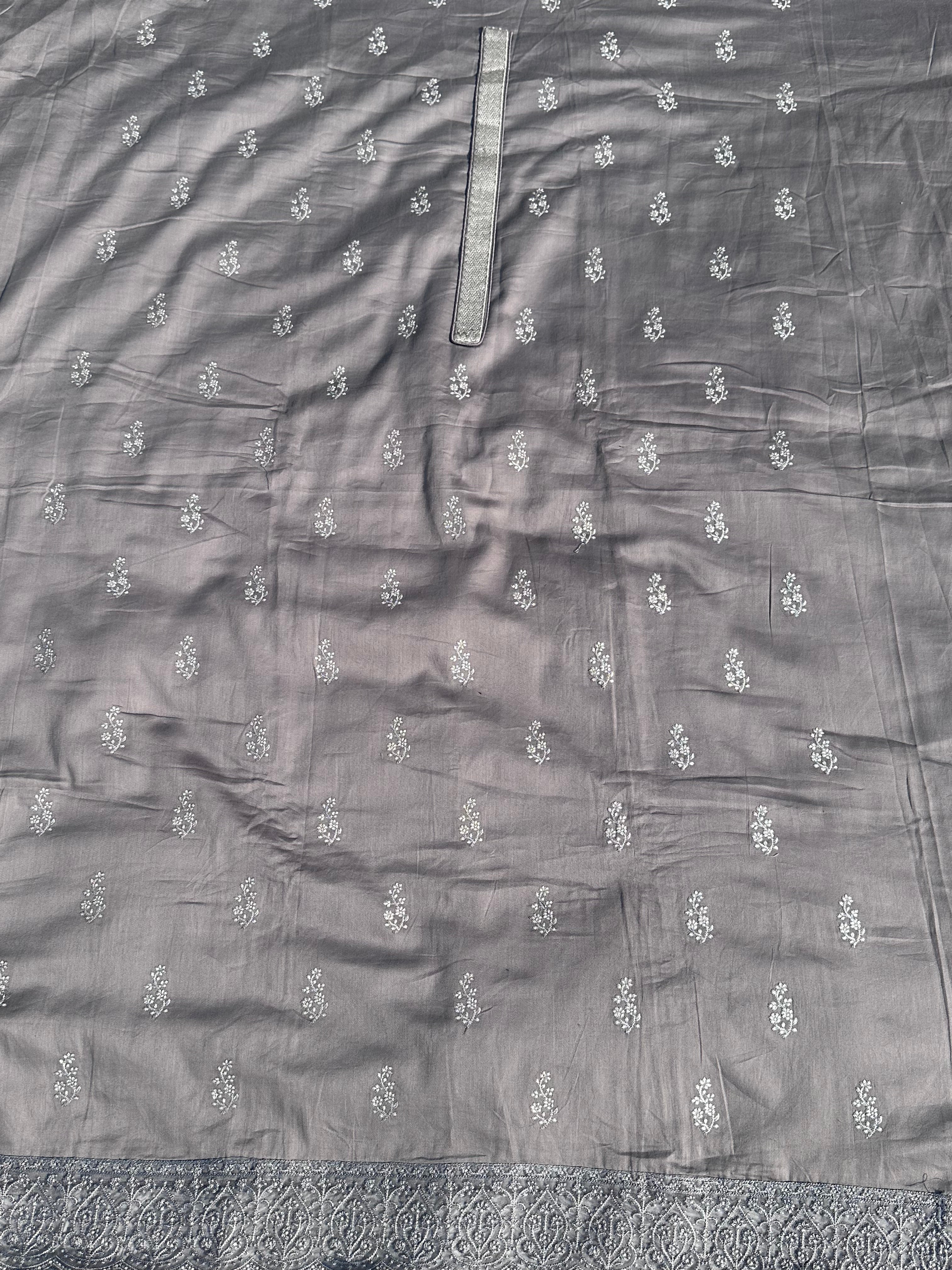 LIGHT GREY UNSTITCHED SUIT IN GLAZE COTTON FABRIC