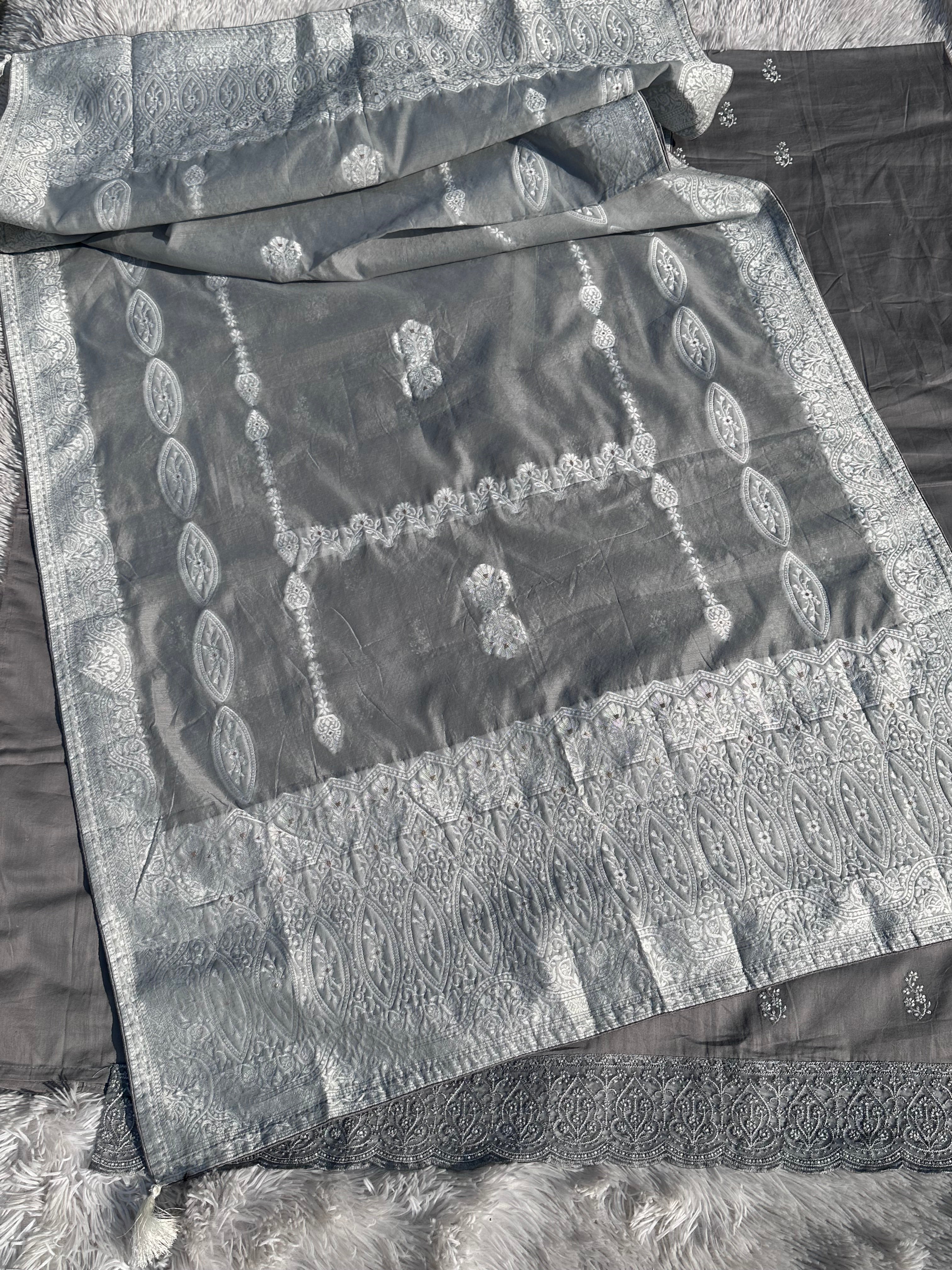 LIGHT GREY UNSTITCHED SUIT IN GLAZE COTTON FABRIC