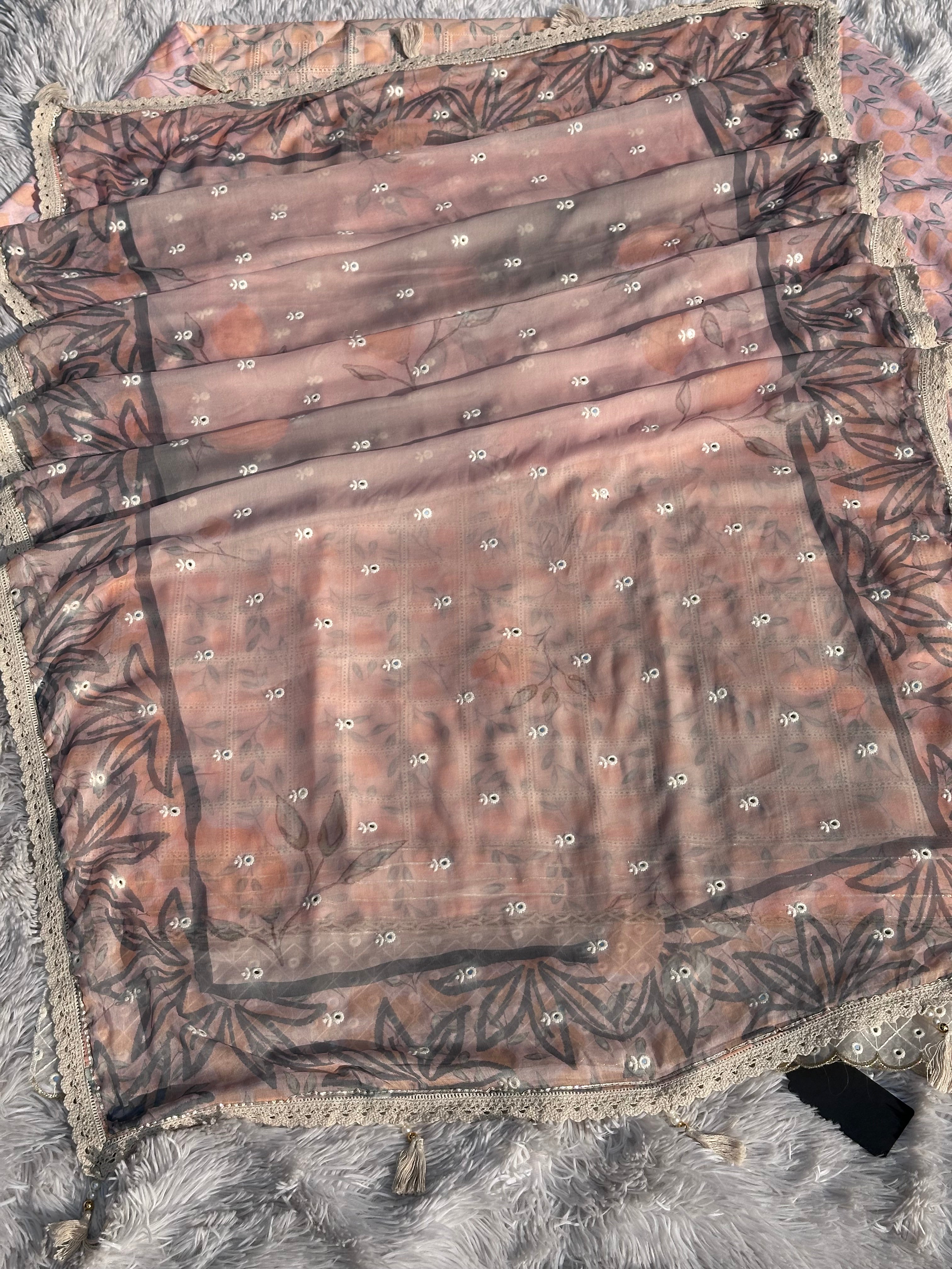 PEACH PAKISTANI UNSTITCHED SUIT IN COTTON FABRIC