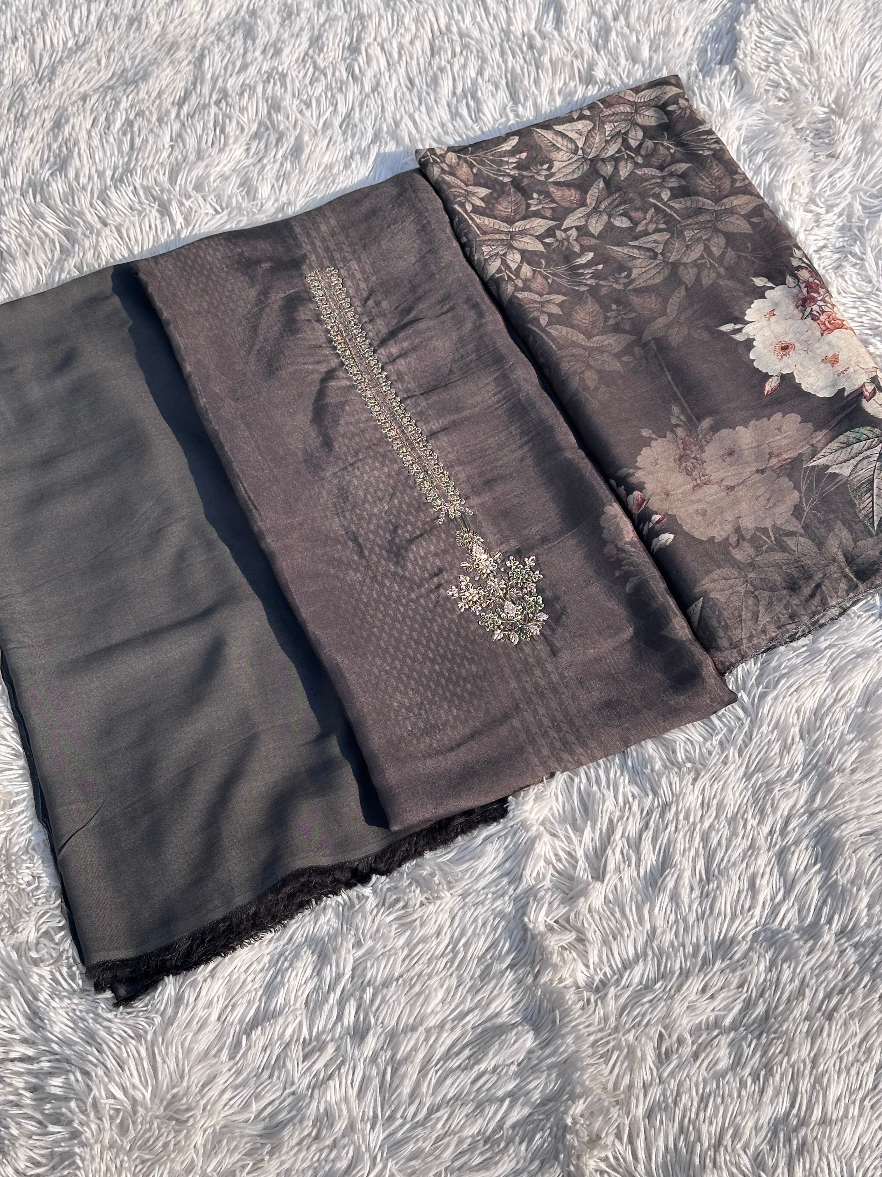 DARK GREY UNSTITCHED SUIT IN PURE MUSLIN FABRIC