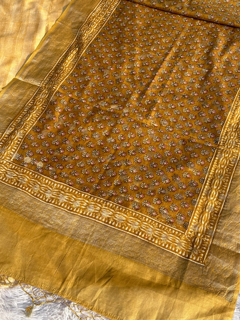 MUSTARD UNSTITCHED SUIT IN MAHESHWARI SILK FABRIC