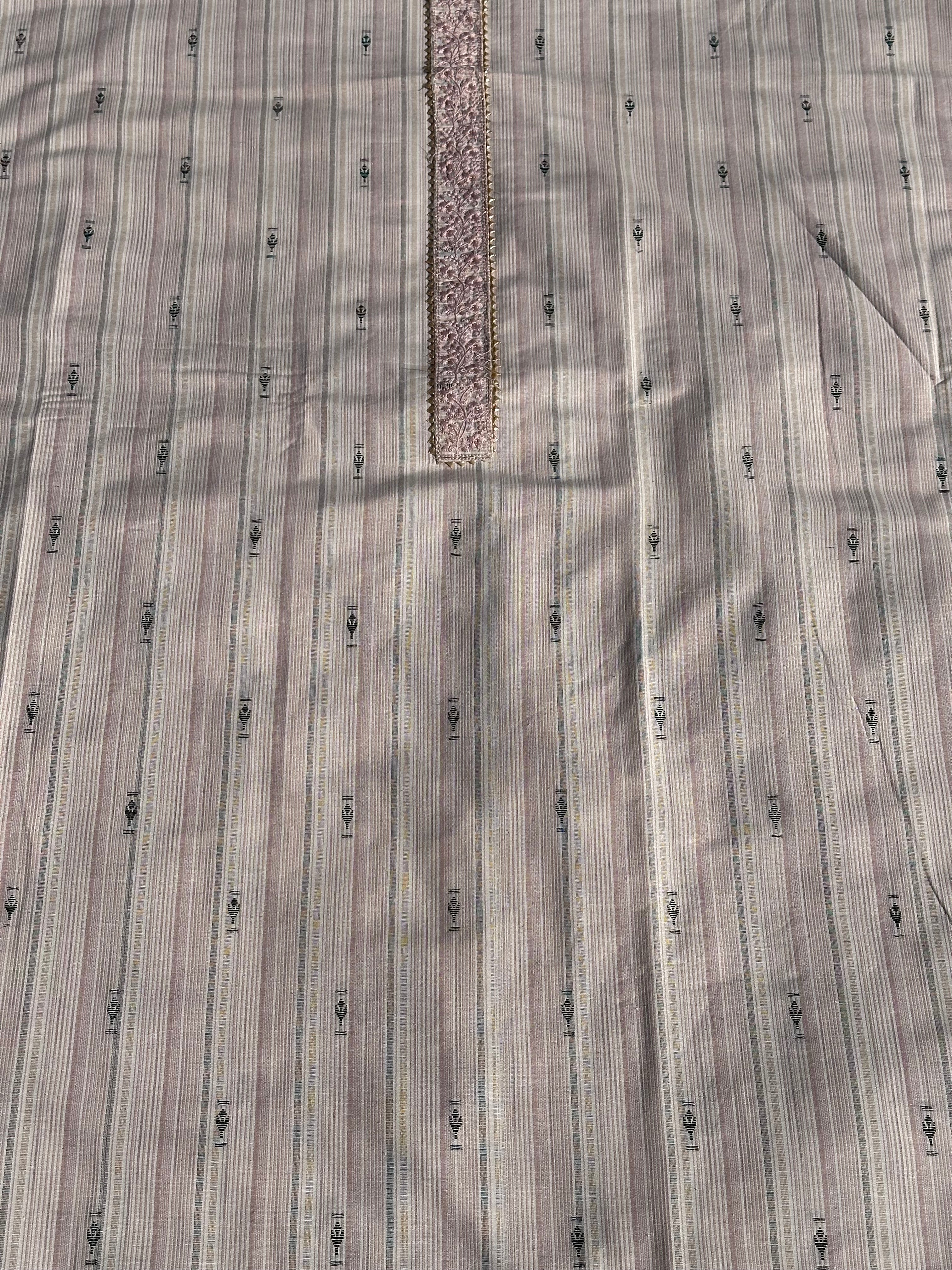 PINK BLUE STRIPES UNSTITCHED SUIT IN COTTON FABRIC