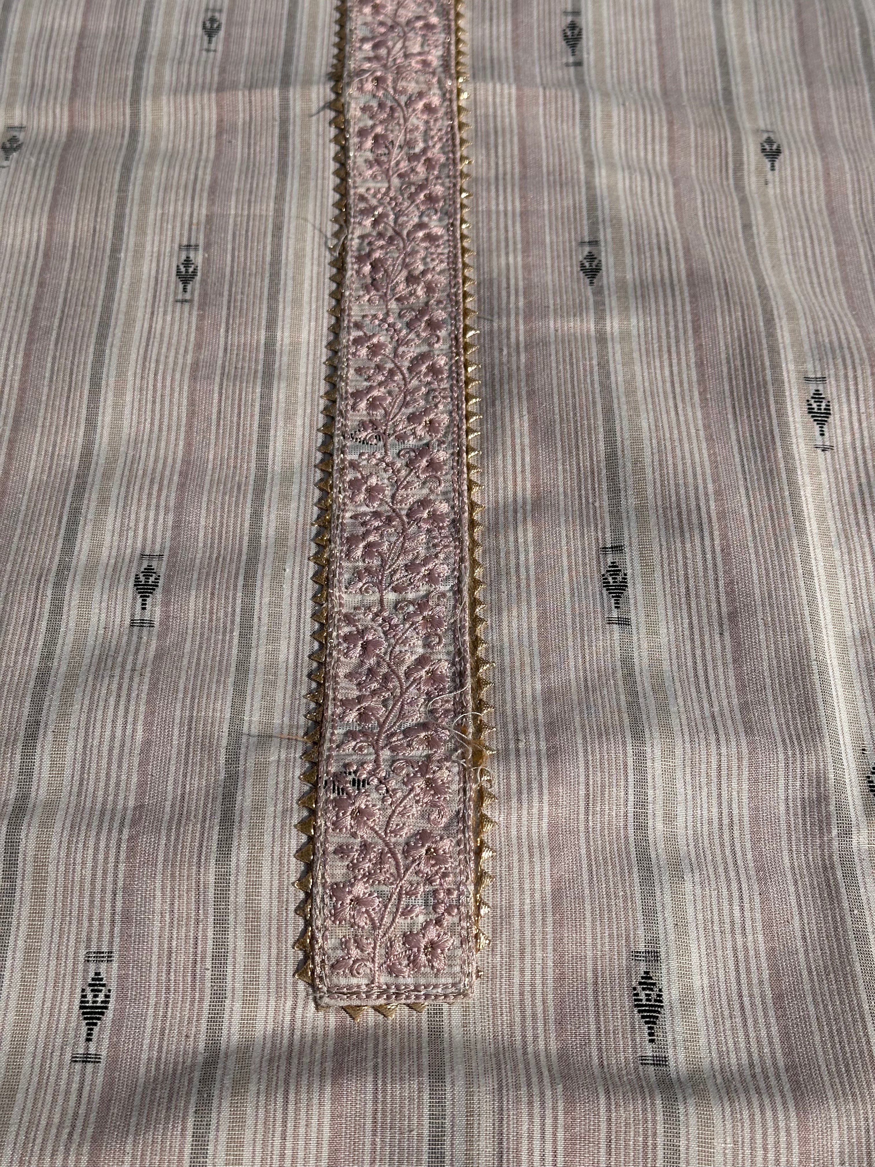 PINK BLUE STRIPES UNSTITCHED SUIT IN COTTON FABRIC