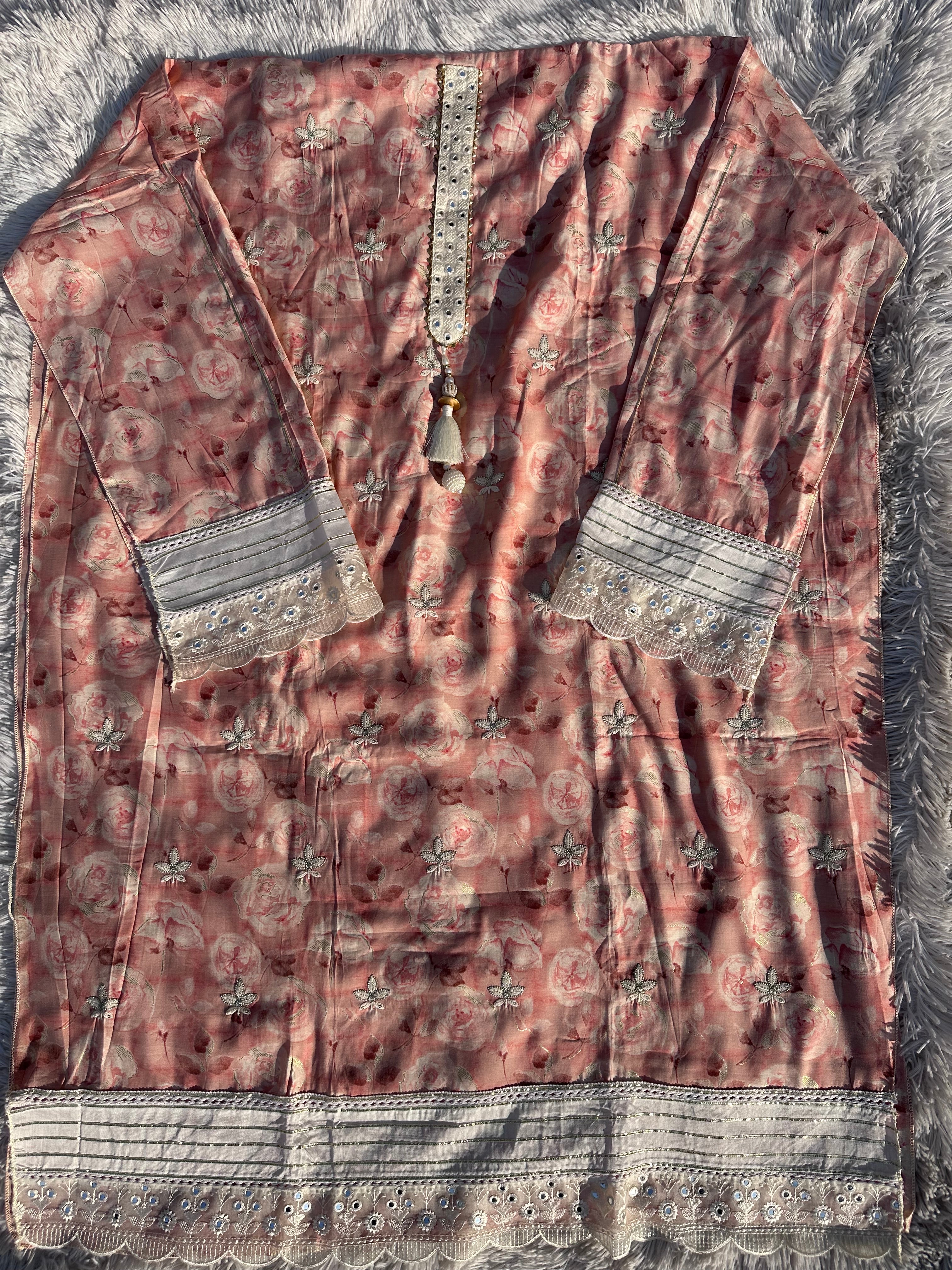 FLORAL PINK UNSTITCHED SUIT IN RAYON COTTON FABRIC