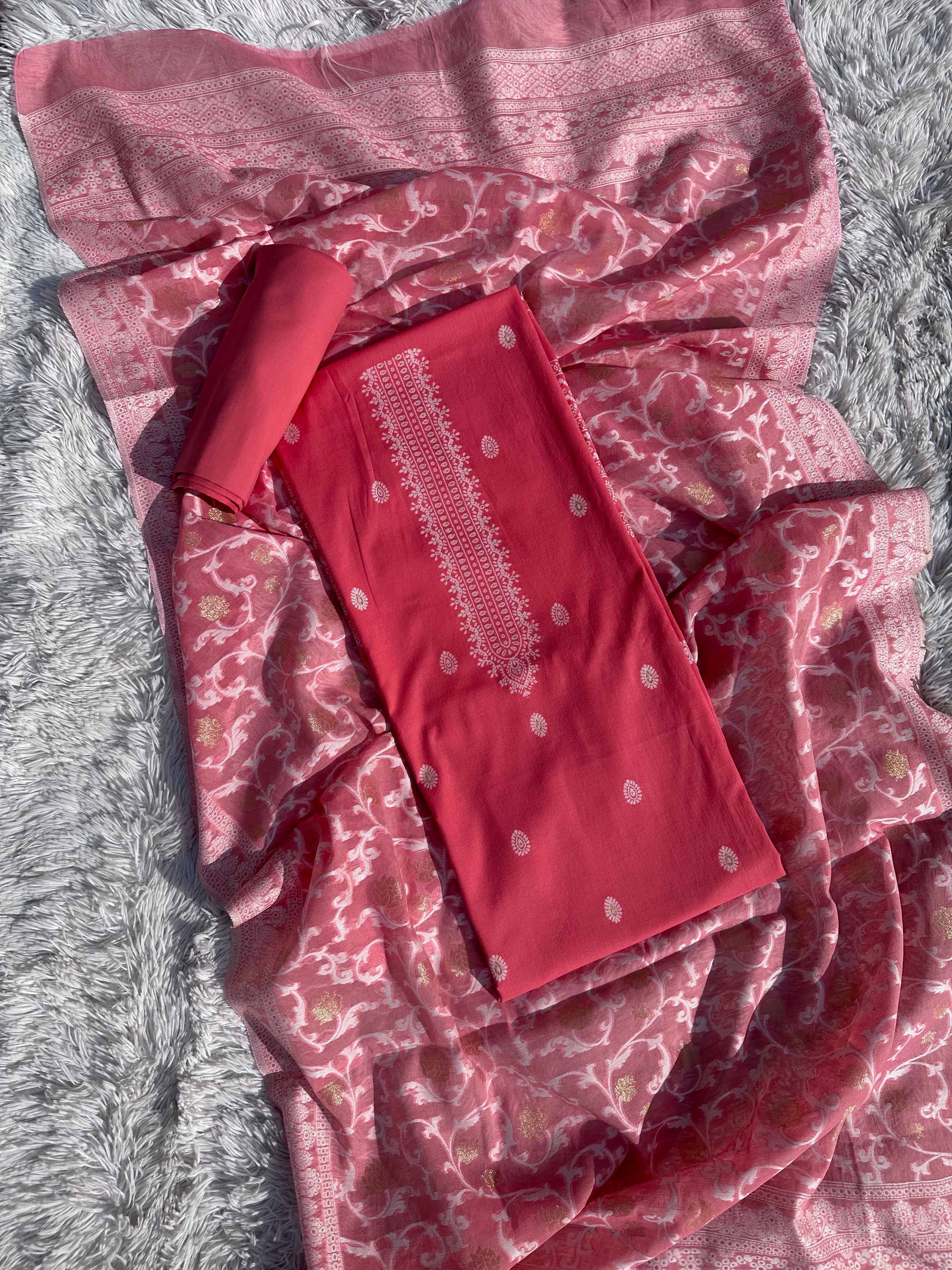 PINK UNSTITCHED SUIT IN GLAZE COTTON FABRIC