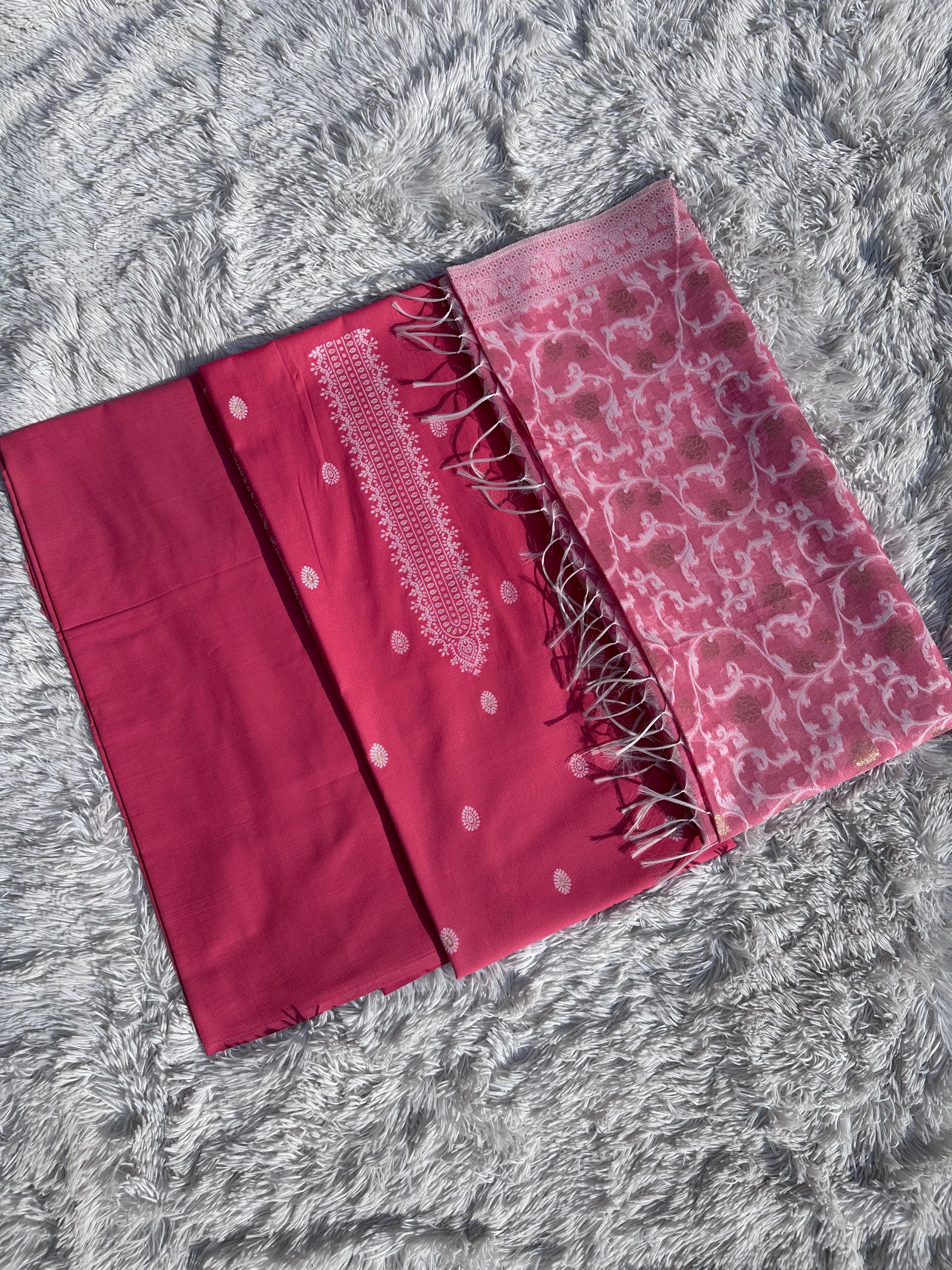 PINK UNSTITCHED SUIT IN GLAZE COTTON FABRIC