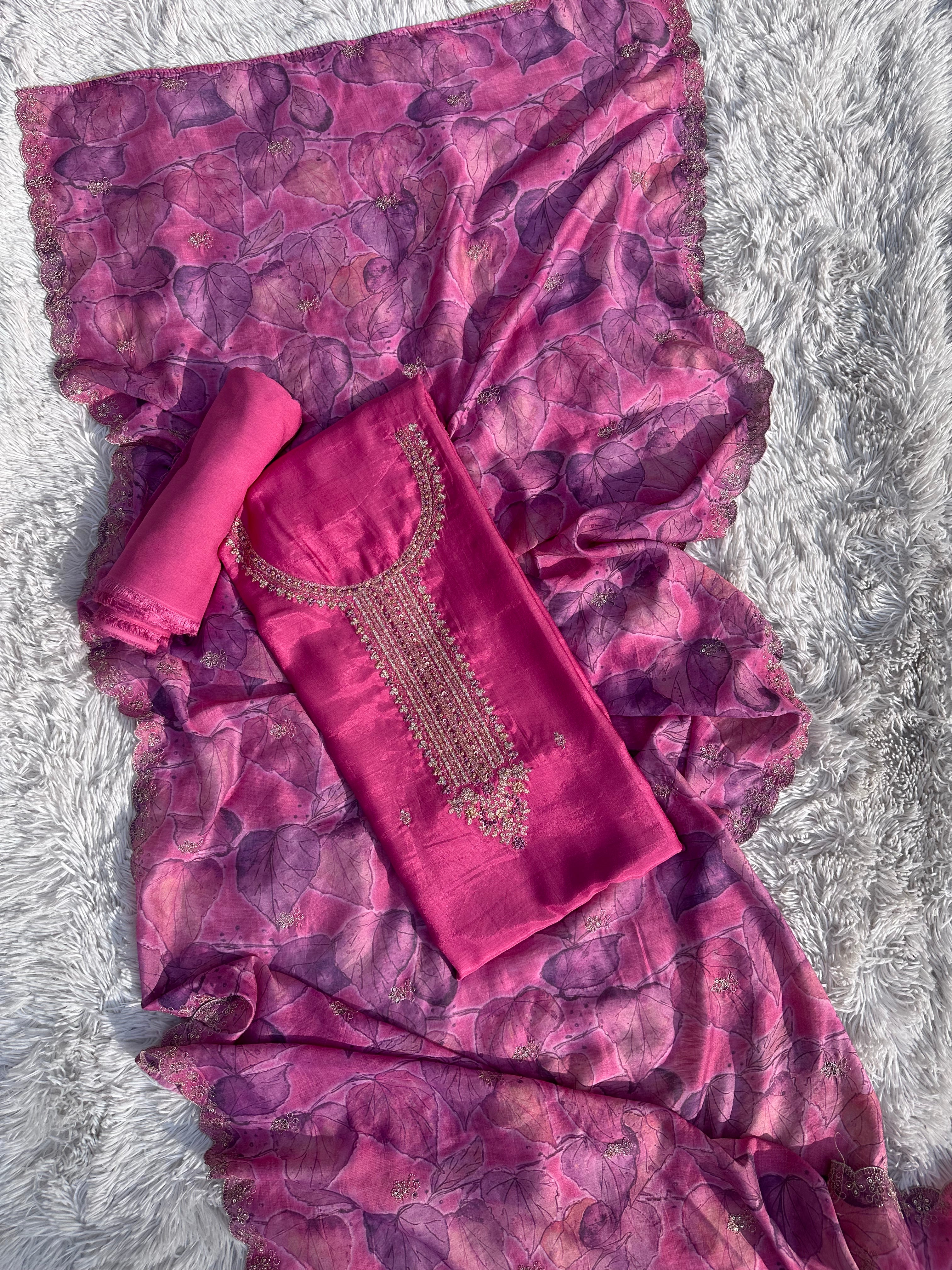 PINK UNSTITCHED SUIT IN COTTON MUSLIN SILK FABRIC