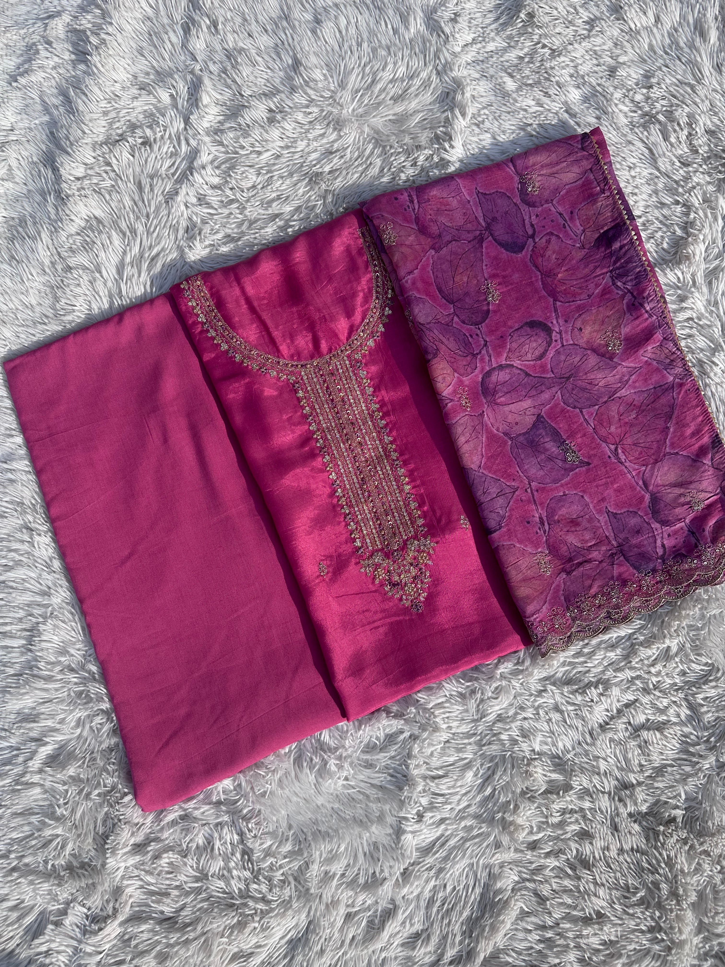 PINK UNSTITCHED SUIT IN COTTON MUSLIN SILK FABRIC