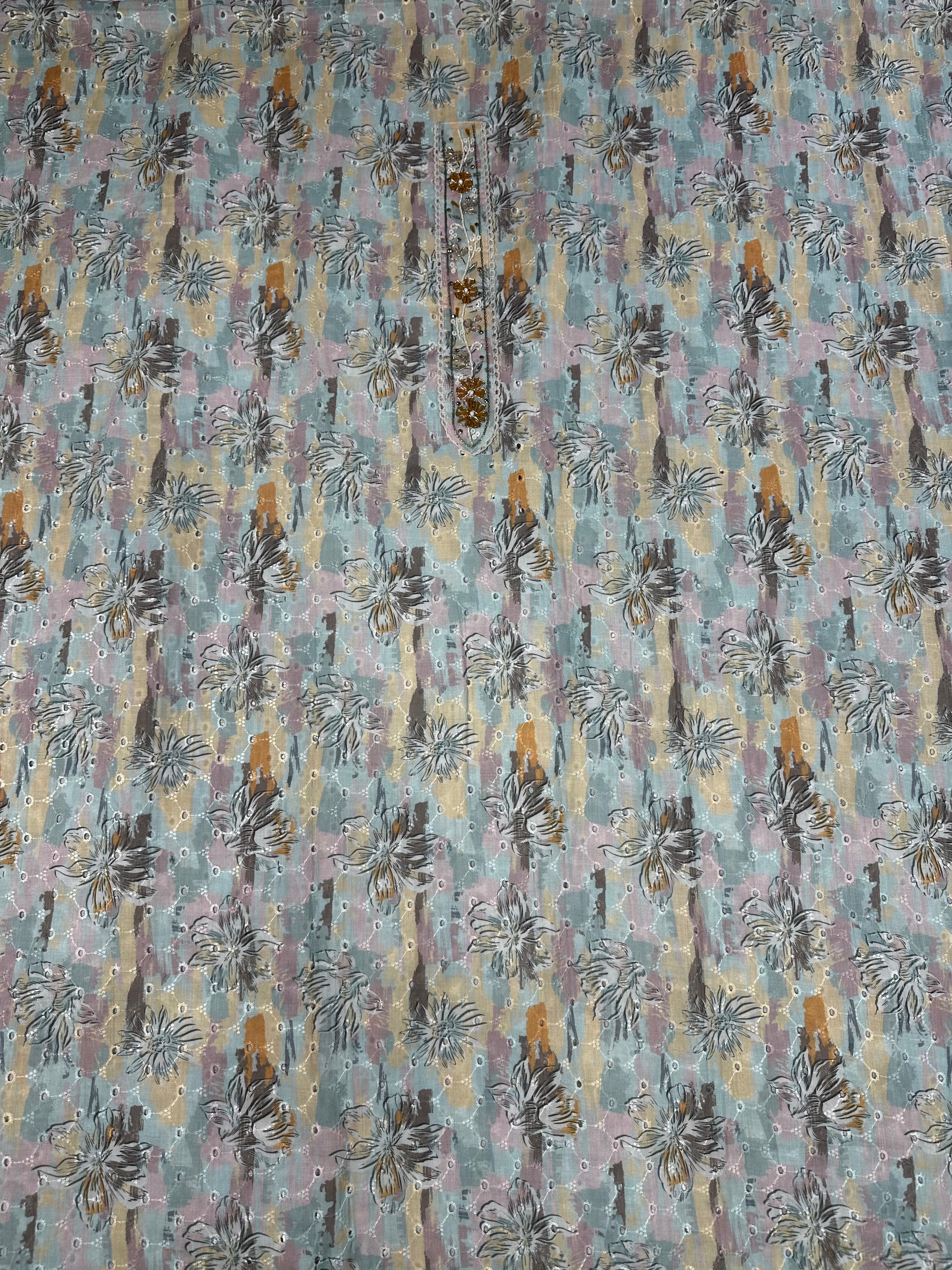 BLUE YELLOW UNSTITCHED SUIT IN ORGANZA FABRIC