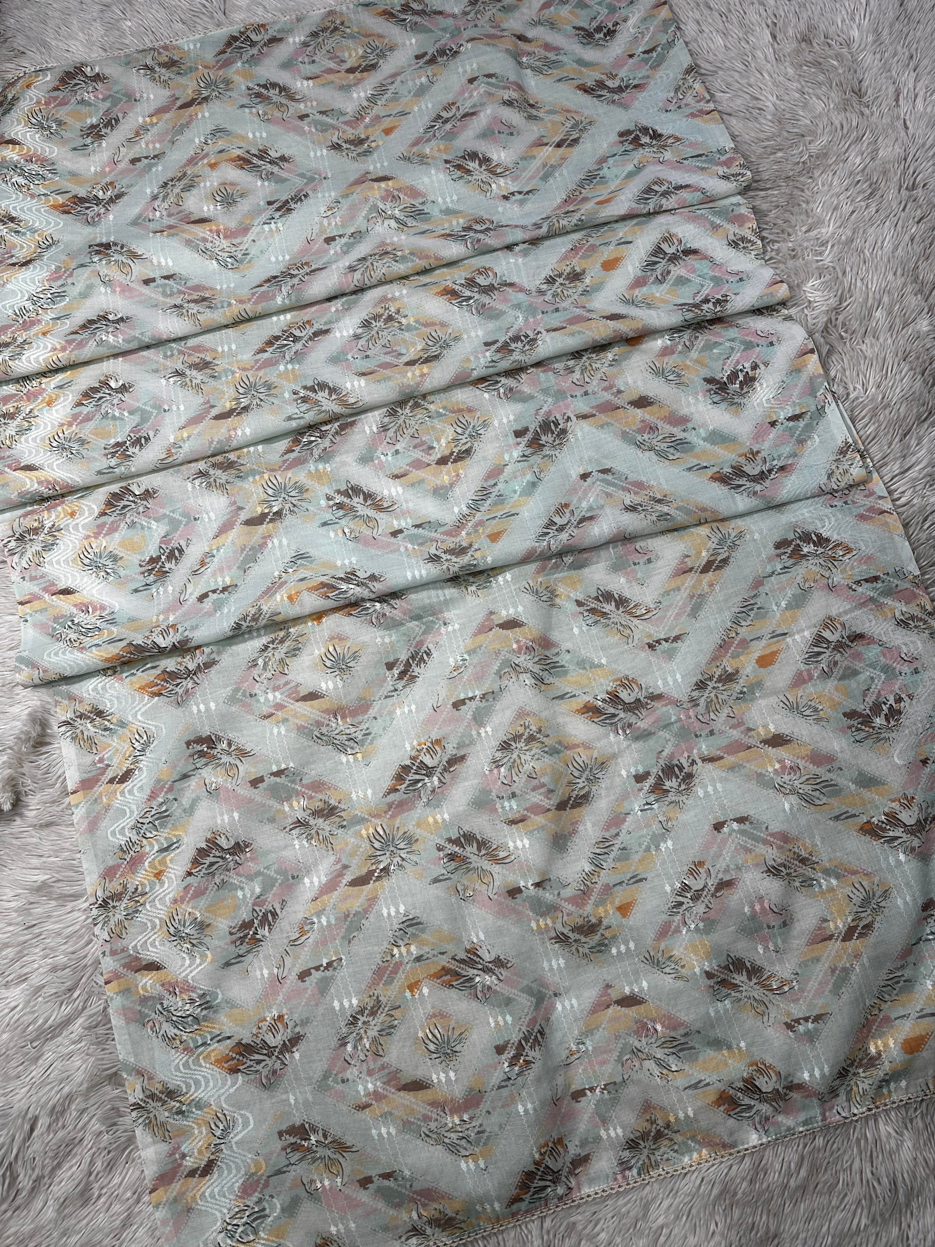 BLUE YELLOW UNSTITCHED SUIT IN ORGANZA FABRIC